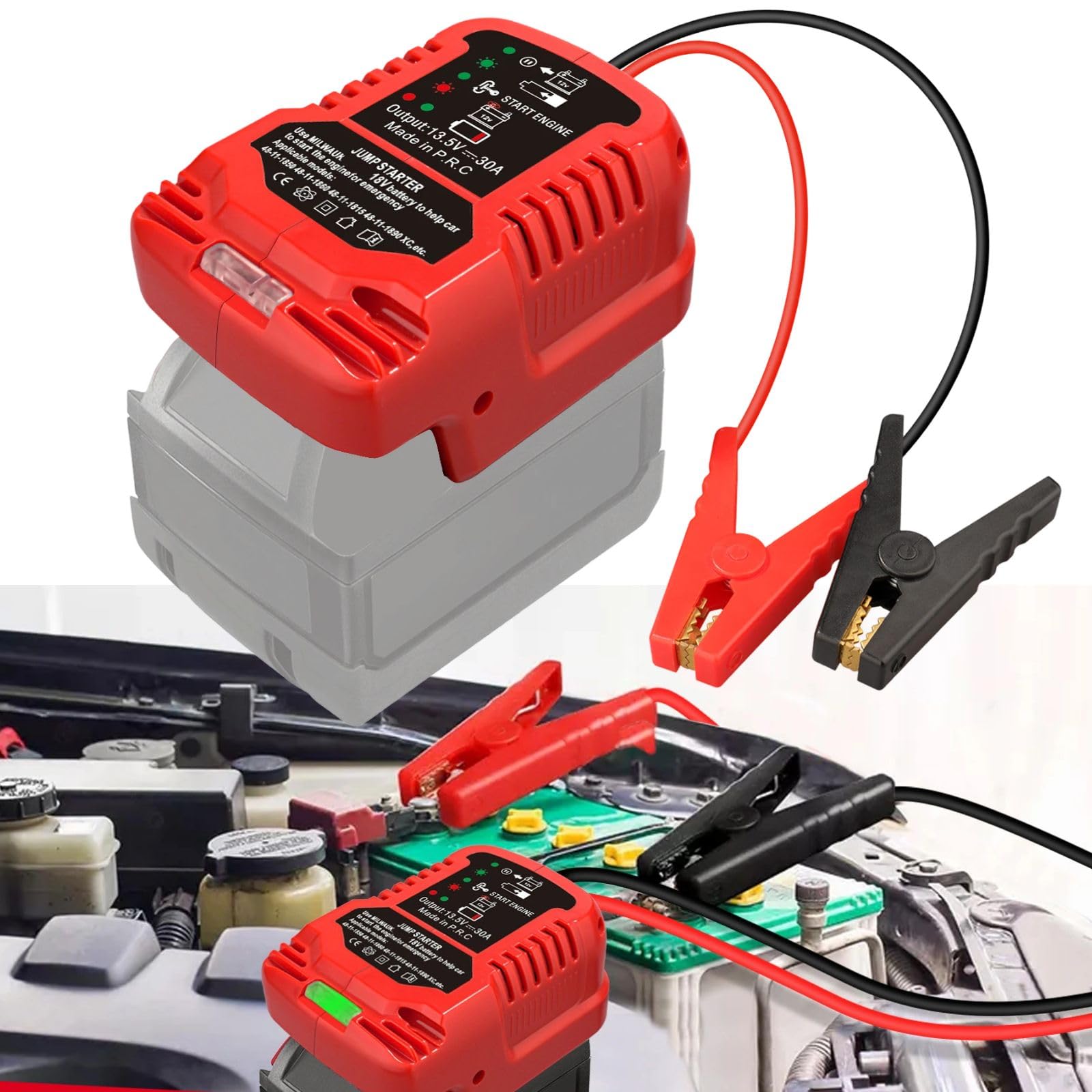 Makbos Jumper Cables Adapter For Milwaukee 18V Batteries, 8 Gauge 6.5 Ft Battery Jump Car Starter,Up To 8.0L Gas Or 6.5L Diesel 