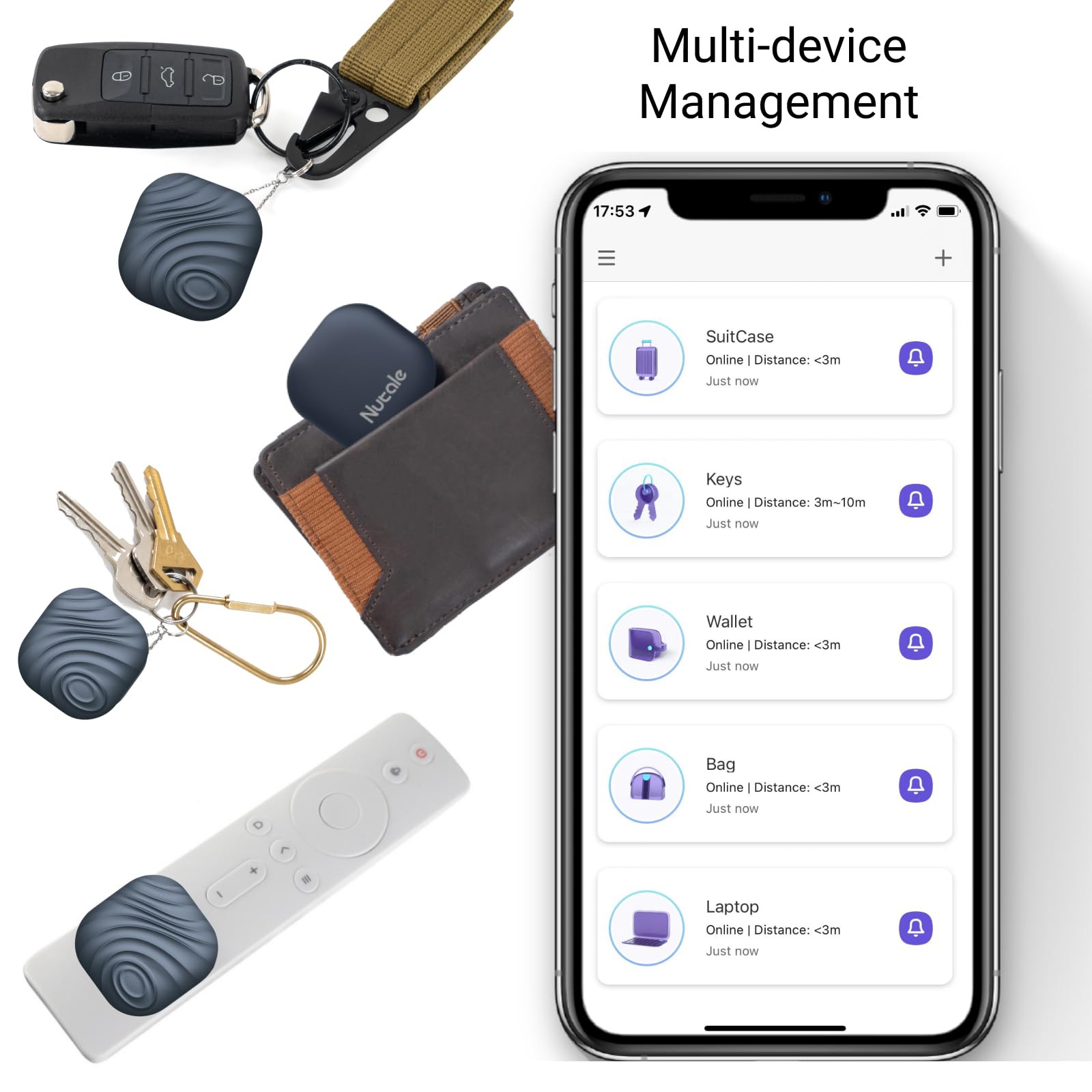 Nutale Findhting Key Finder   Bluetooth Tracker Item Locator With Key Chain For Keys Pet Wallets Or Backpacks And Tablets (Dark