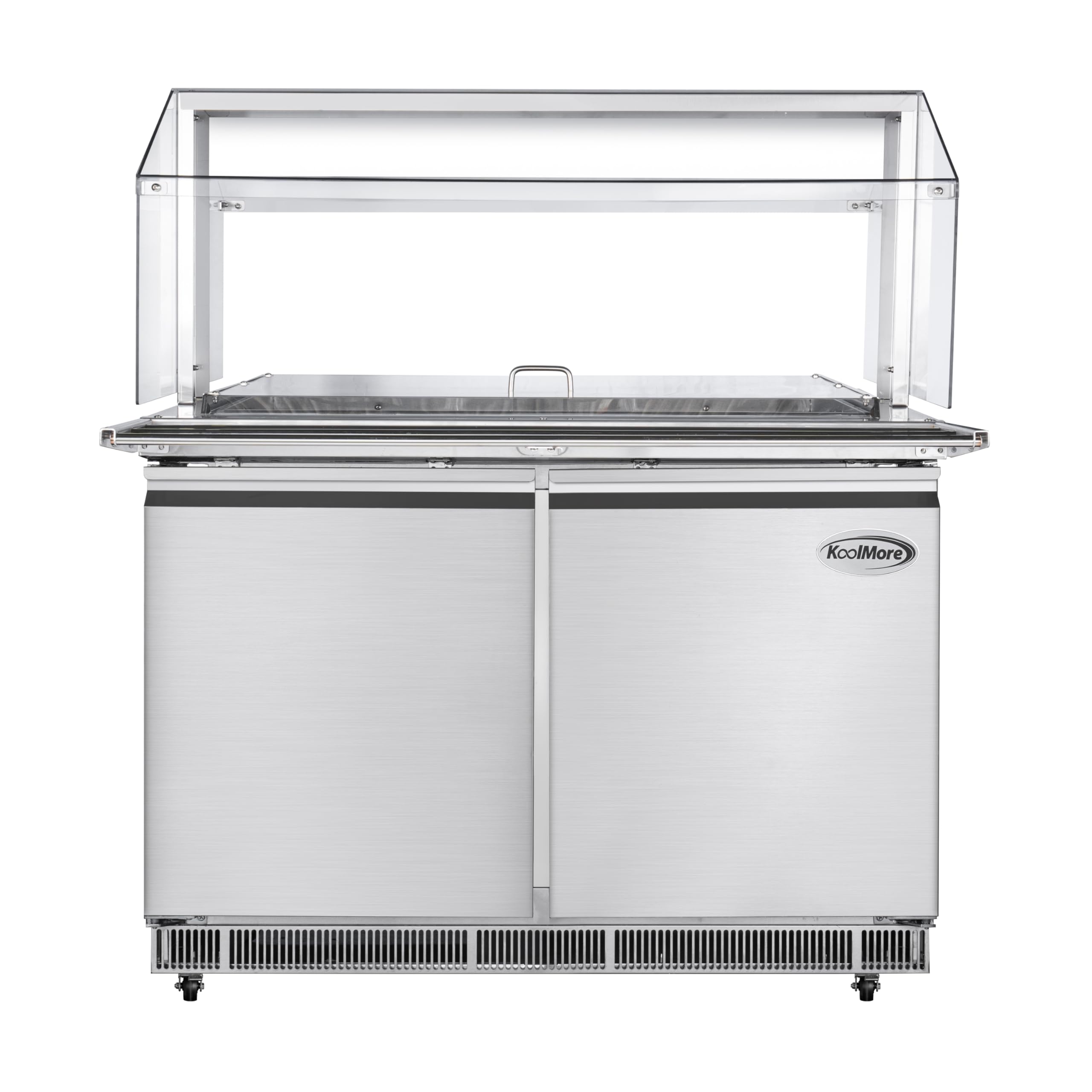 KoolMore 48 in. Commercial Refrigerated Prep Station with Sneeze Guard and Buffet Slide, 9 Pans with Covers and Two Adjustable S