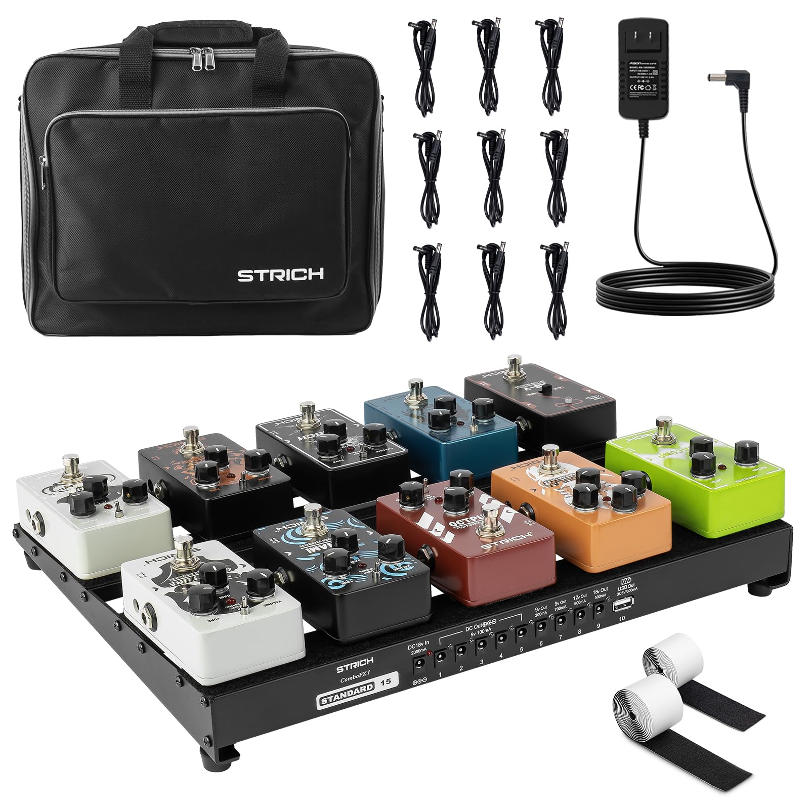 STRICH Guitar Pedal Board with Built-in Power Supply, Pedal Board 15 x 11 2.17LB Lightweight Aluminum Alloy, PedalBoard with Ped