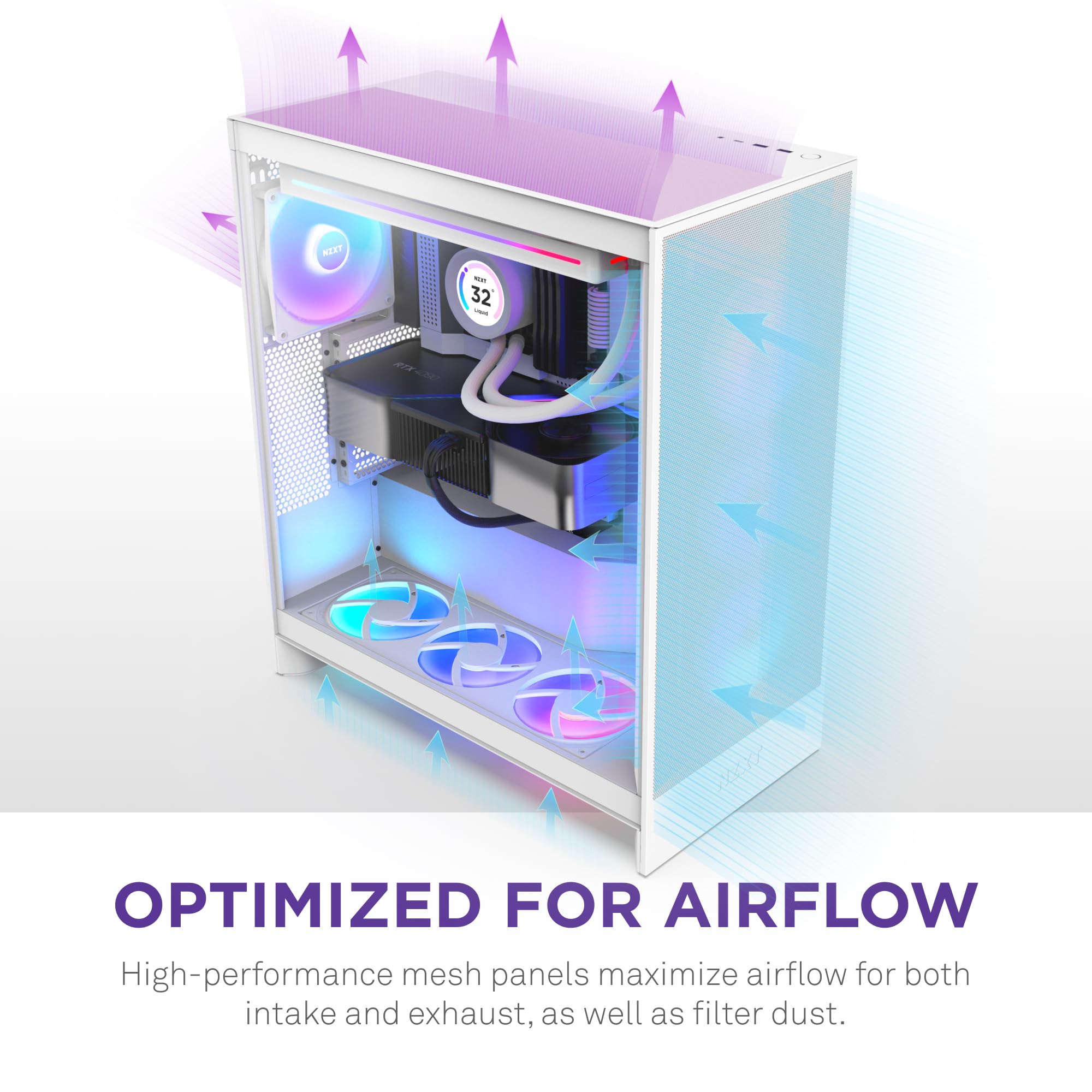 Nzxt H7 Flow Rgb | Mid Tower Atx Airflow Case With Rgb Fans | Supports Bottom Fans For Direct Gpu Cooling | Includes 360Mm Rgb S