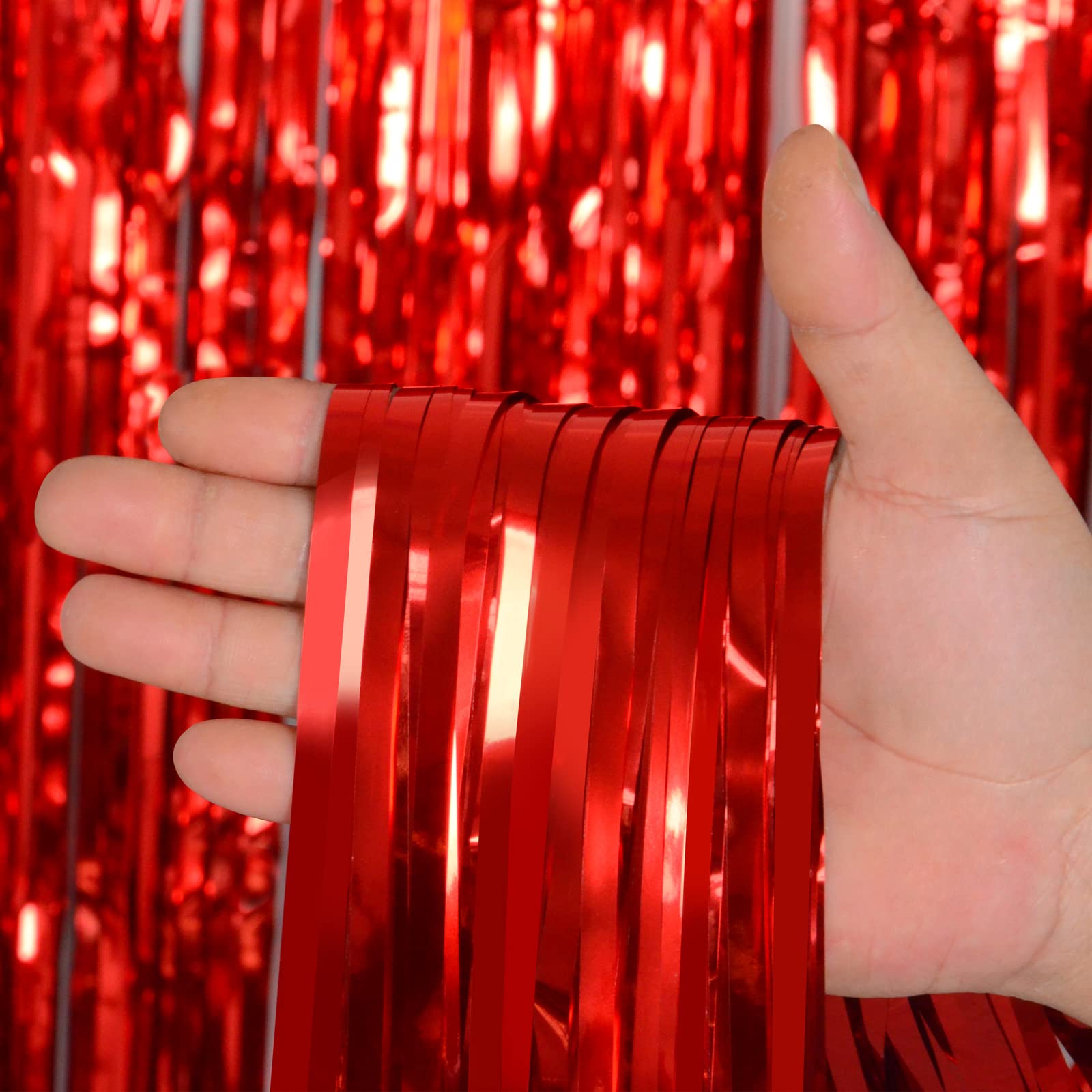Red Metallic Tinsel Foil Fringe Curtains,Melsan 3.2 X 8 Ft Foil Curtian Tinsel Backdrop Party Supplies For Birthday, Engagement,