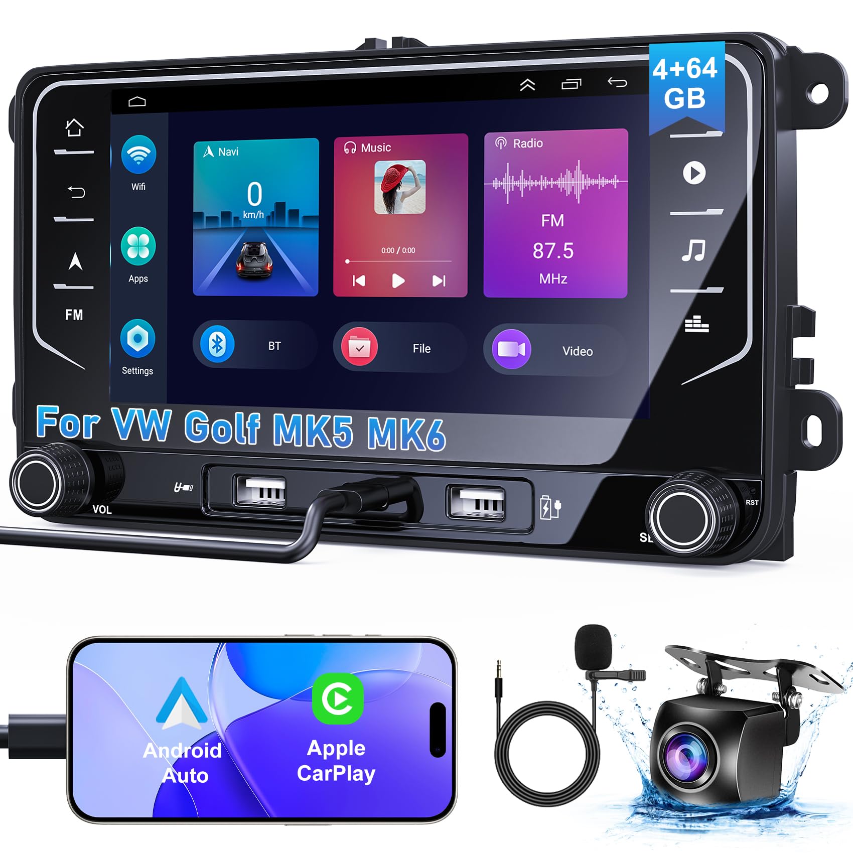 4G+64G 7 Inch Touch Screen Car Radio Stereo For Vw Jetta Passat Golf Tiguan Android 13 Wireless Carplay Android Auto Bluetooth W