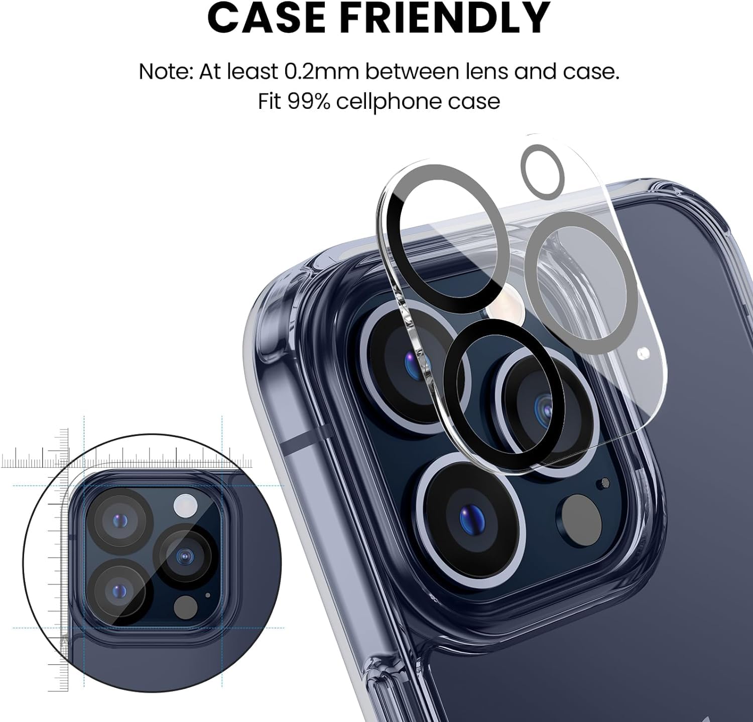 Tensea [3Pcs For Iphone 13 Pro / 13 Pro Max Camera Screen Protector, Tempered Glass Film Camera Cover Lens Protector, Hd Clear, Full Edge To Edge, Case Friendly For Iphone 13Pro / 13 Promax 6.7'