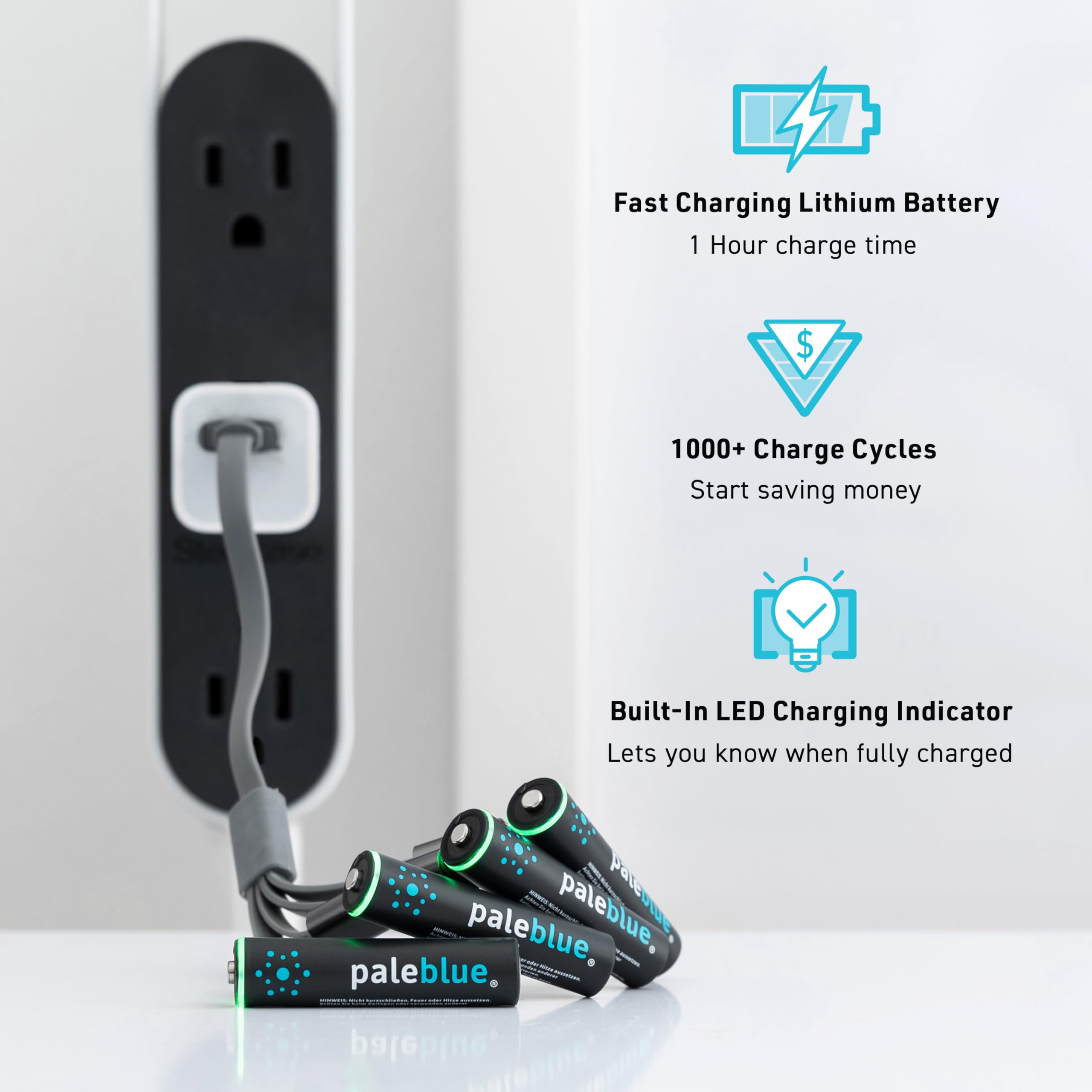 Paleblue Usb Rechargeable Aaa Lithium Batteries, 1 Hour Charge Time, Recharge Over 1000 Times, 600 Mah, 4 In 1 Usb A To Usb C Ch