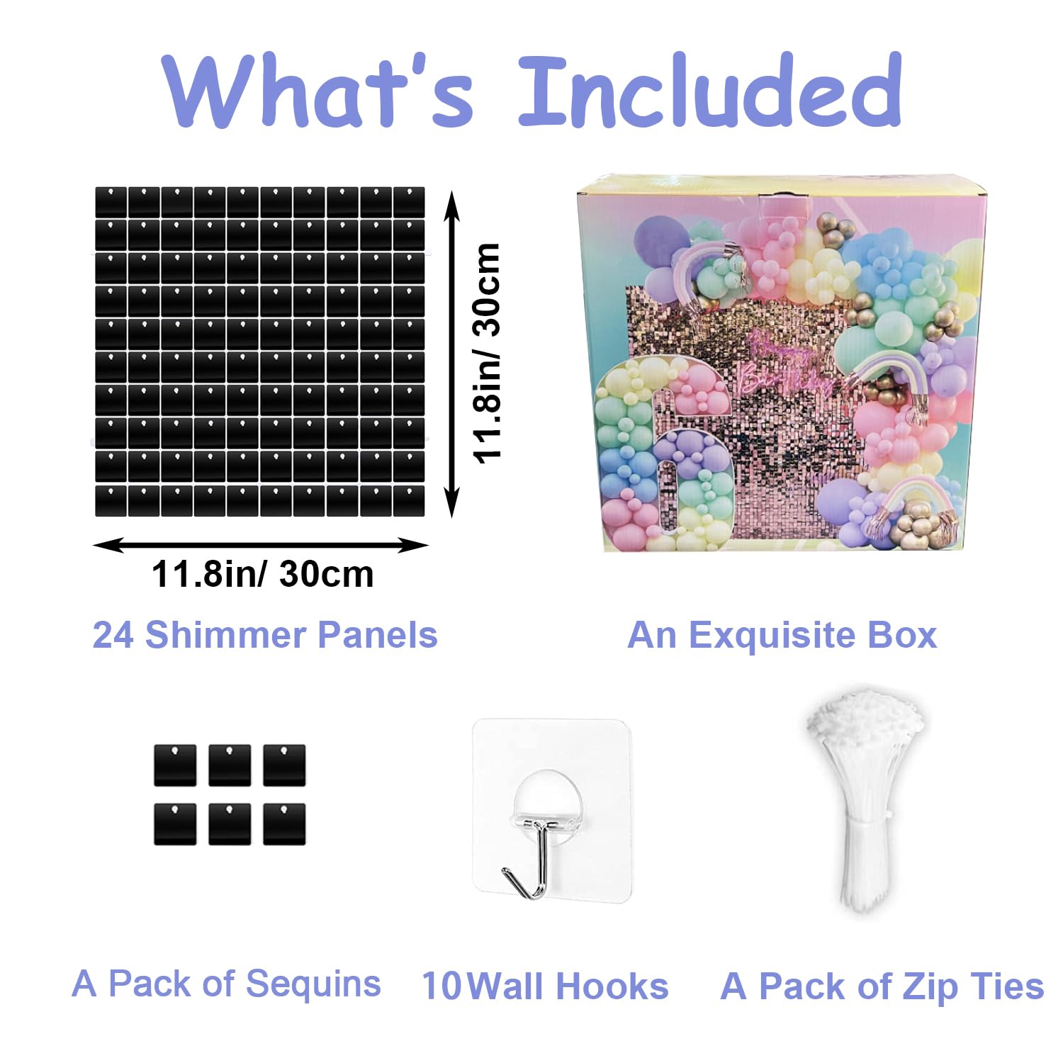 24 Panels Black Shimmer Wall Backdrops, Square Sequins Backdrops With 3D Effect, Large Photo Backdrops For Birthday, Graduation, Wedding, Anniversary Party Decoration And Home Decoration