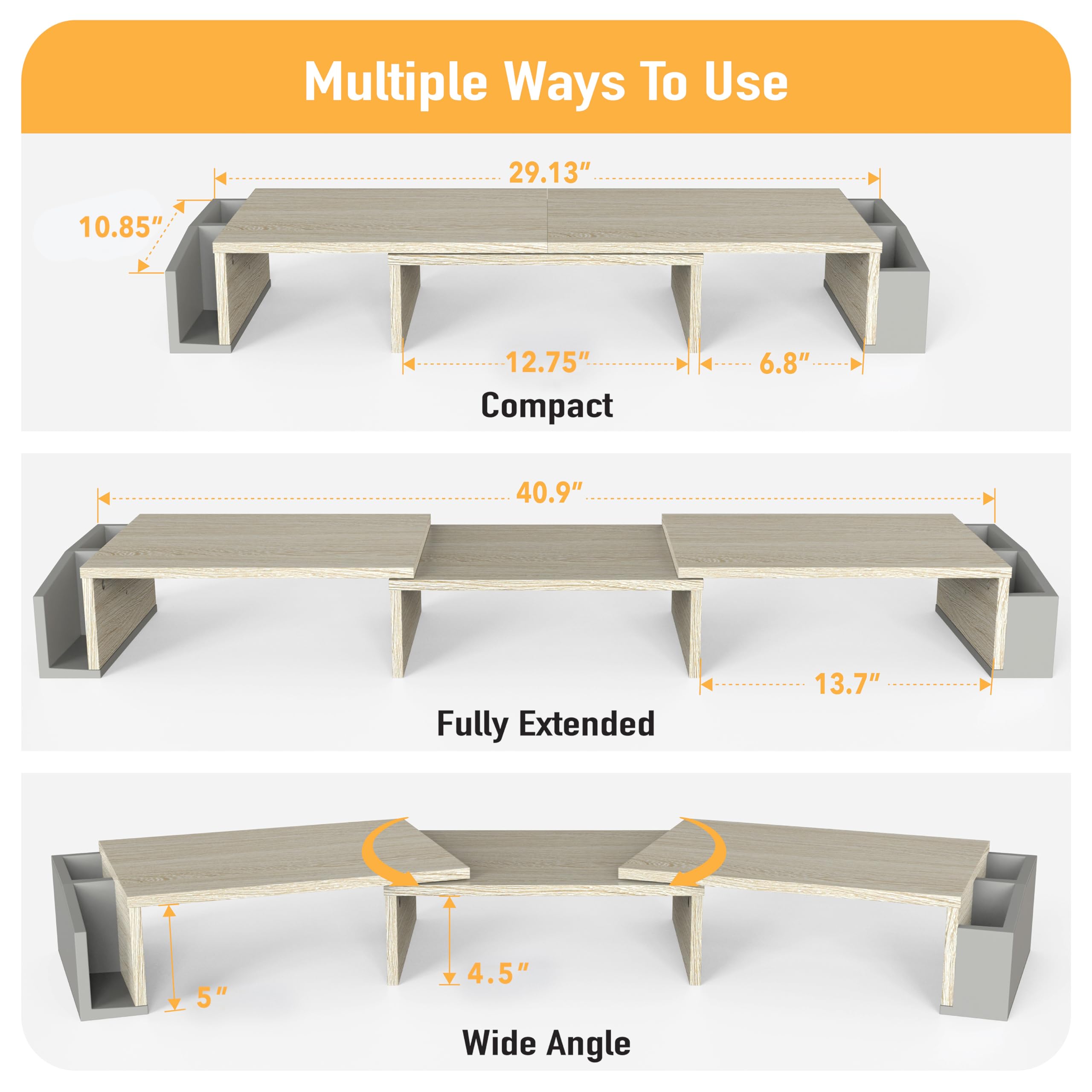 Simple Houseware Desk Dual Monitor Stand Riser with Drawer, Maple