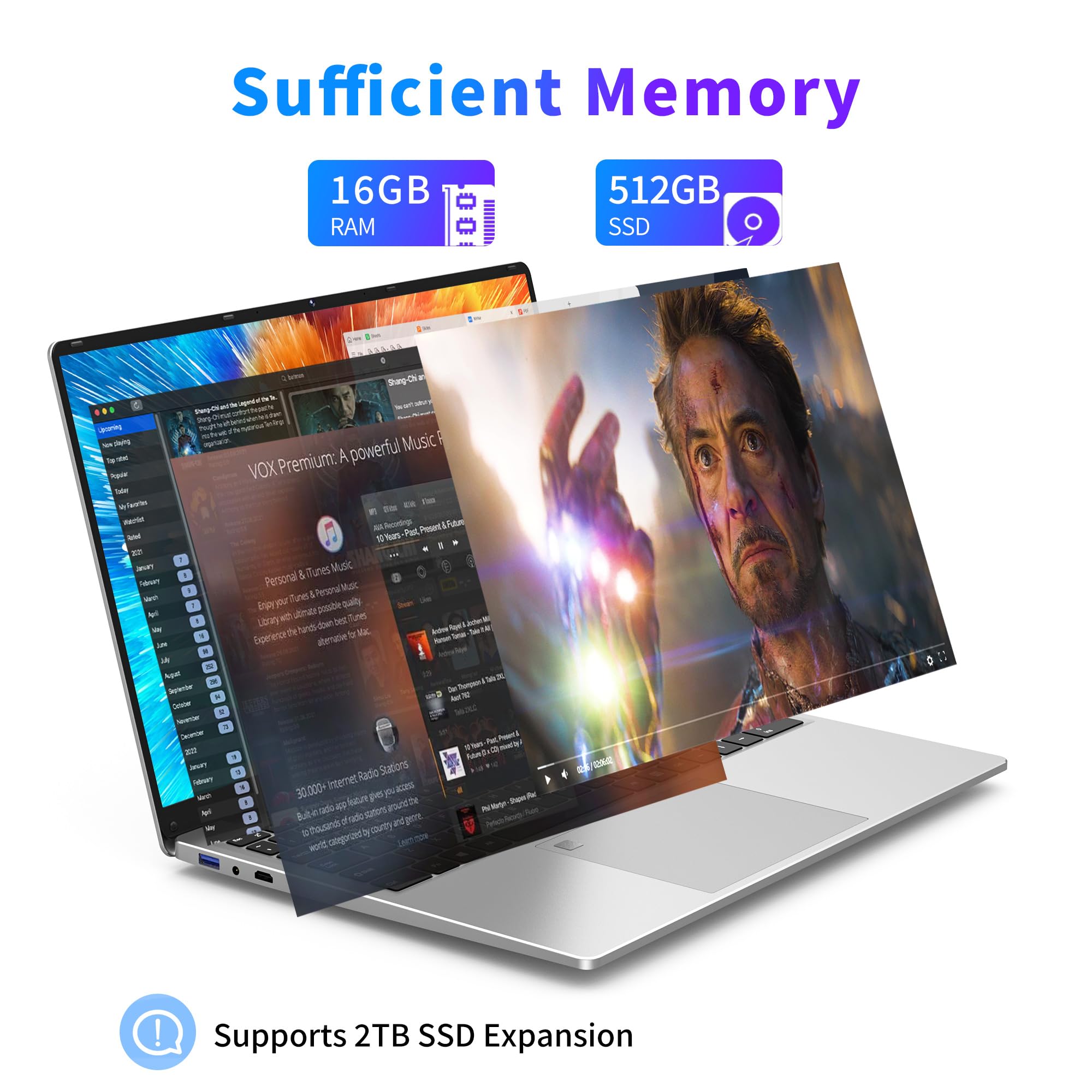 Niakun 16 Inch Laptop Computer | Gaming Laptop | 16Gb Ram 512Gb Ssd | N100 Processor | Fhd 1920 * 1200 | 180 Angle Open | Backli