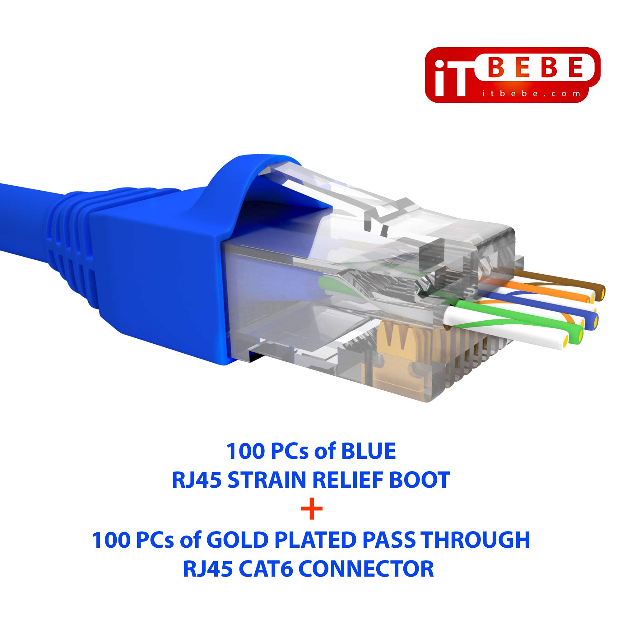 Tbebe 100 Sets Of Rj45 Cat6 Pass Through Connectors For 24 Awg Cables   100 Pieces Cat6 Connectors Ends And 100 Pcs Rj45 Connect