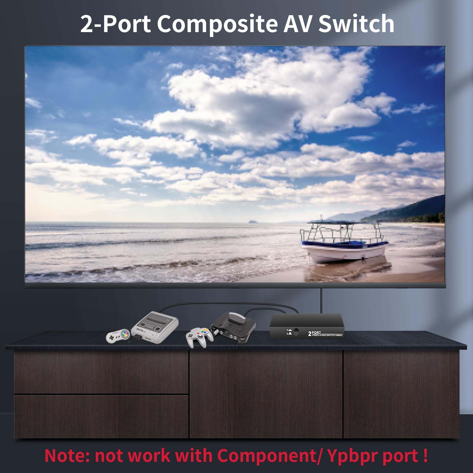 Rca Switch 2 In 1 Out Composite Video L/R Audio Switcher Selector Box 2X1, Bolaazul 2 Way Rca Switcher   2 Port Av Switch Box