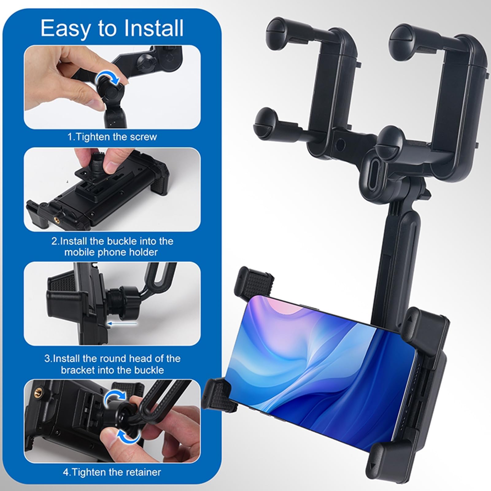 Kelofam Phone Mount For Car,Car Rear View Mirror Phone Holder, Multifunctional 360Rotatable And Retractable Tablet Holder For Ca