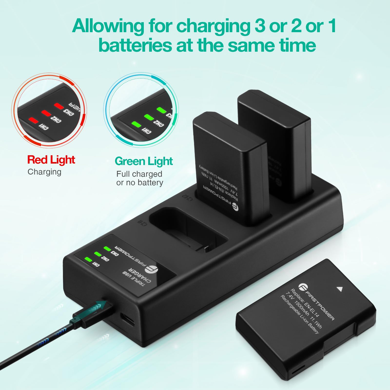 Firstpower En El14 / En El14A Battery 3 Pack And Triple Slot Charger For Nikon D3500 D3400 D3300 D3200 D3100 D5600 D5500 D5300 D