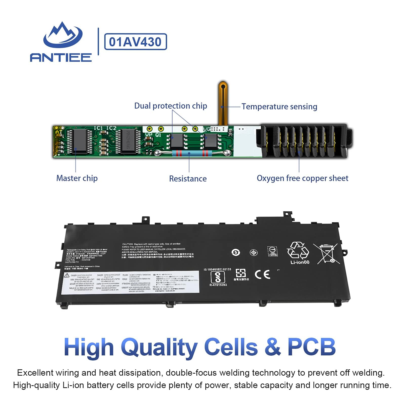 Antiee 01Av430 Sb10K97587 01Av431 Sb10K97588 01Av494 Sb10K97586 01Av429 Sb10K97586 Battery For Lenovo Thinkpad X1 Carbon 5Th Gen