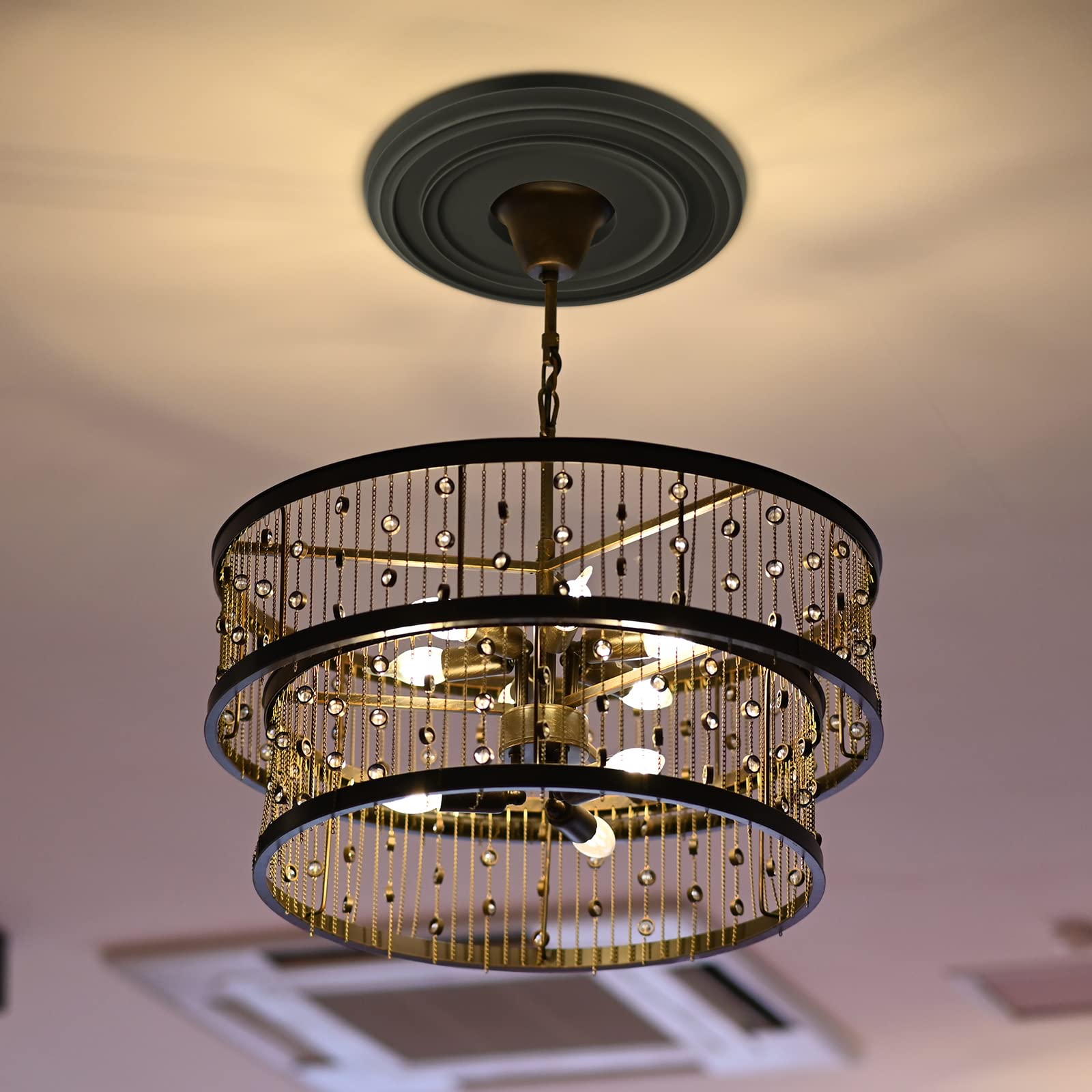 Canomo One Piece Classic Ceiling Medallion Polyurethane Ceiling Fan Medallion Chandelier Medallion, 12 3/8''Od X 4''Id X 7/8''P,