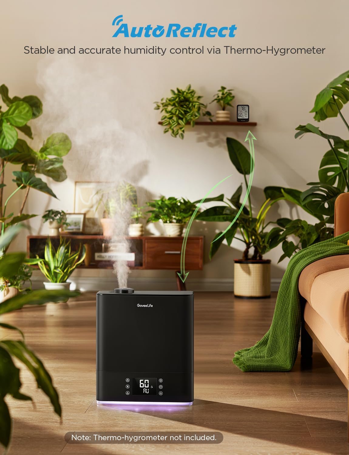 Goveelife Smart Humidifier For Bedroom Large Room, Top Fill Cool Mist 6L Humidifier, Auto Mode, App & Voice Control, 60H Runtime
