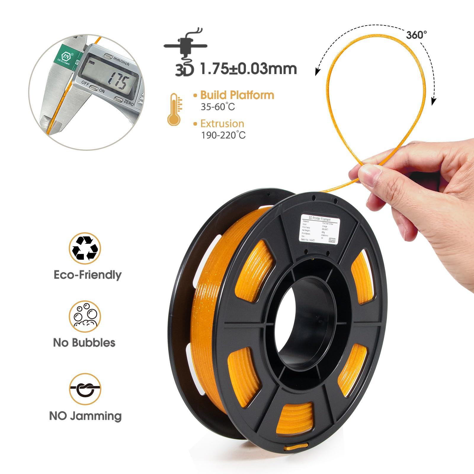 Isanmate 3D Printer Filament Bundle, Transparent Glitter Blue, Orange, Green And Blue Violet Pla Filament 1.75 Mm, 3D Printing F