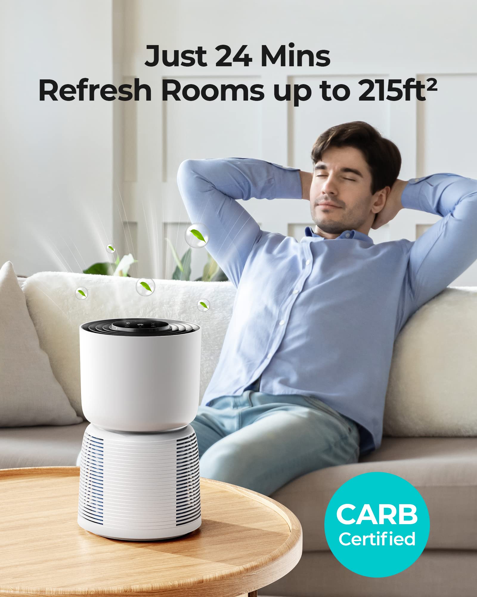 Homvana Air Purifier For Bedroom Home Office, H13 True Hepa 6 Stage Filtration Air Cleaner, With Light Adaptive Auto Mode, 22Db