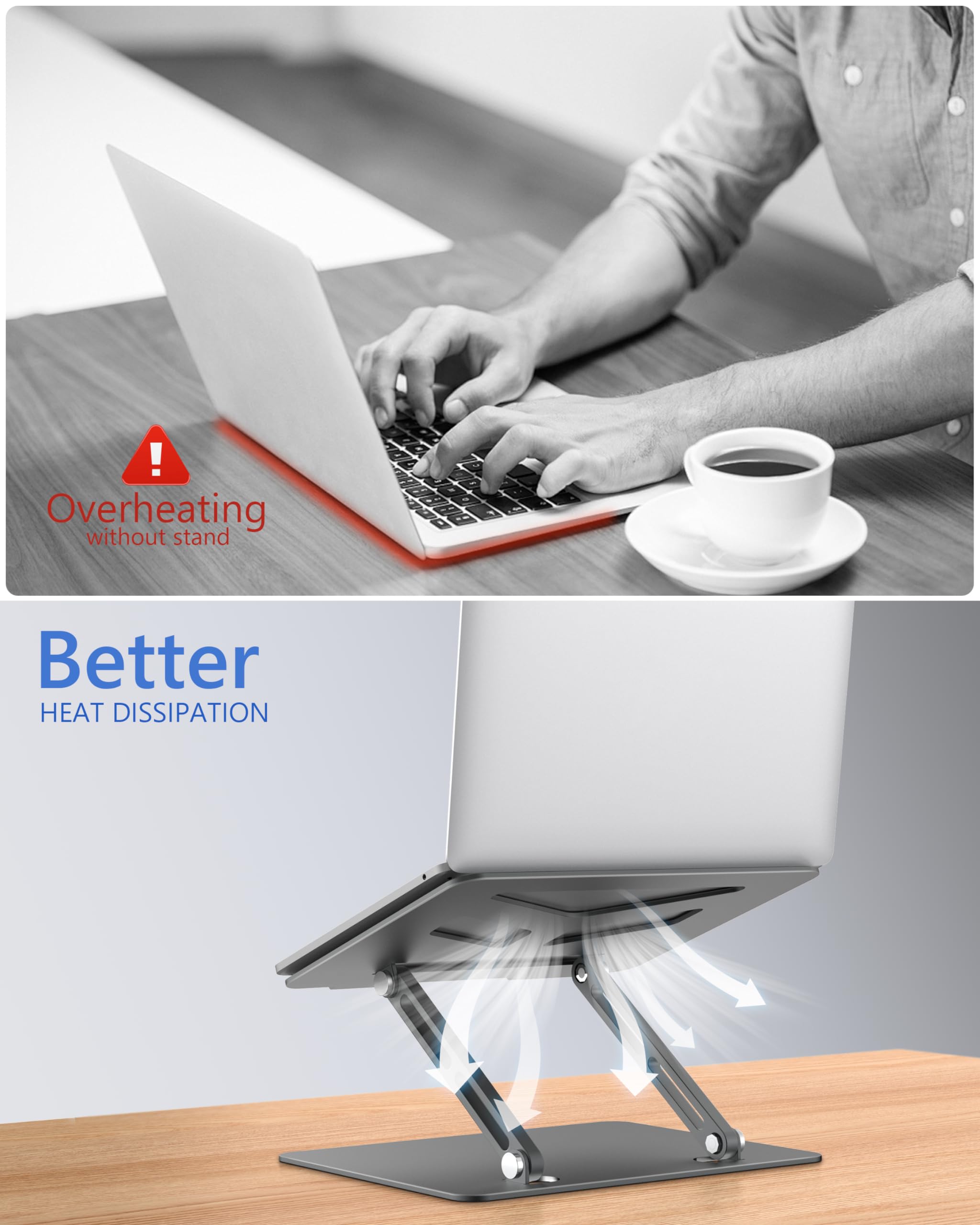 Jczt Foldable Laptop Stand For Desk, Adjustable Height Ergonomic Computer Stand, Aluminum Portable Laptop Stands Holder Riser Fo