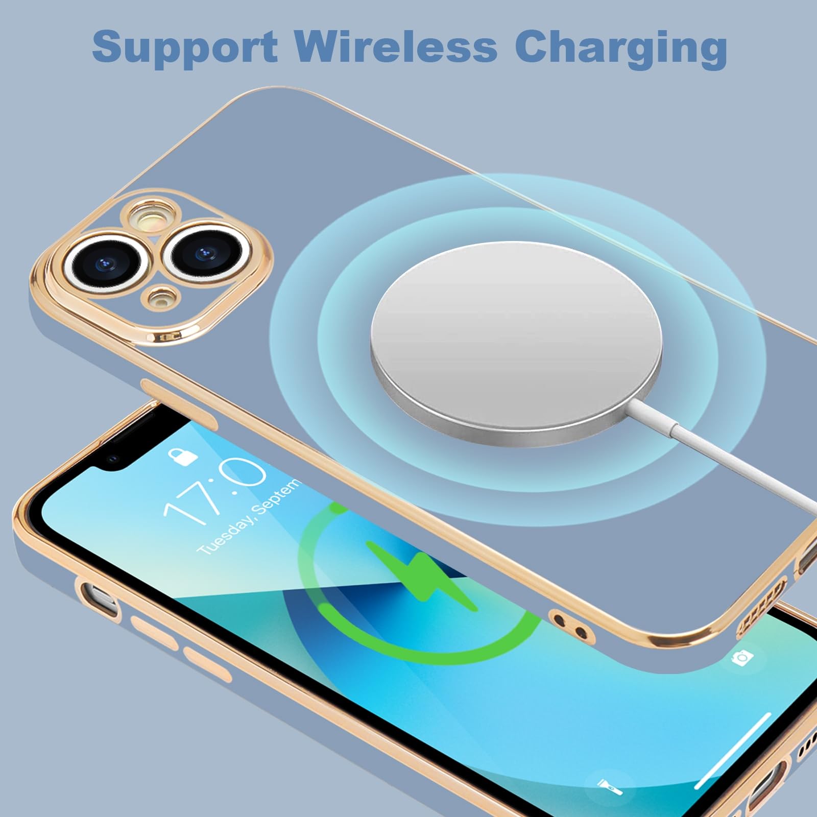 Lafunda For Iphone 13 Case Cute, Luxury Golden Edge Electroplated Case For Women Girls Soft Silicone Tpu Bumper Cover Full Camer