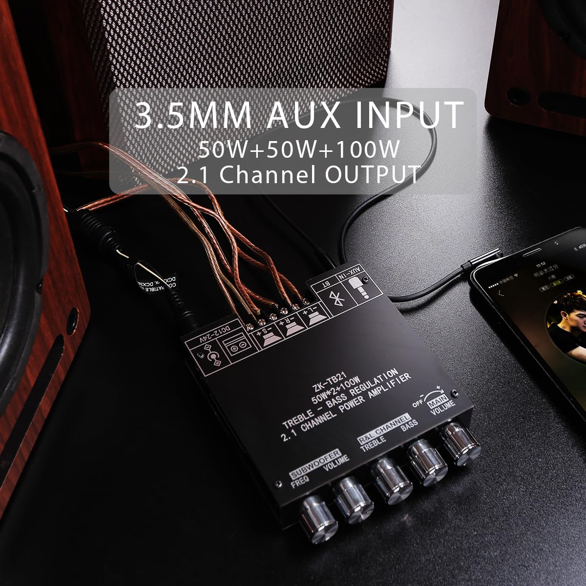 50W+50W+100W 2.1 Channel Subwoofer Amplifier Board With Treble And Bass Control, Dual Tpa3116 Chip, Dc 12-24V, Bluetooth And Aux