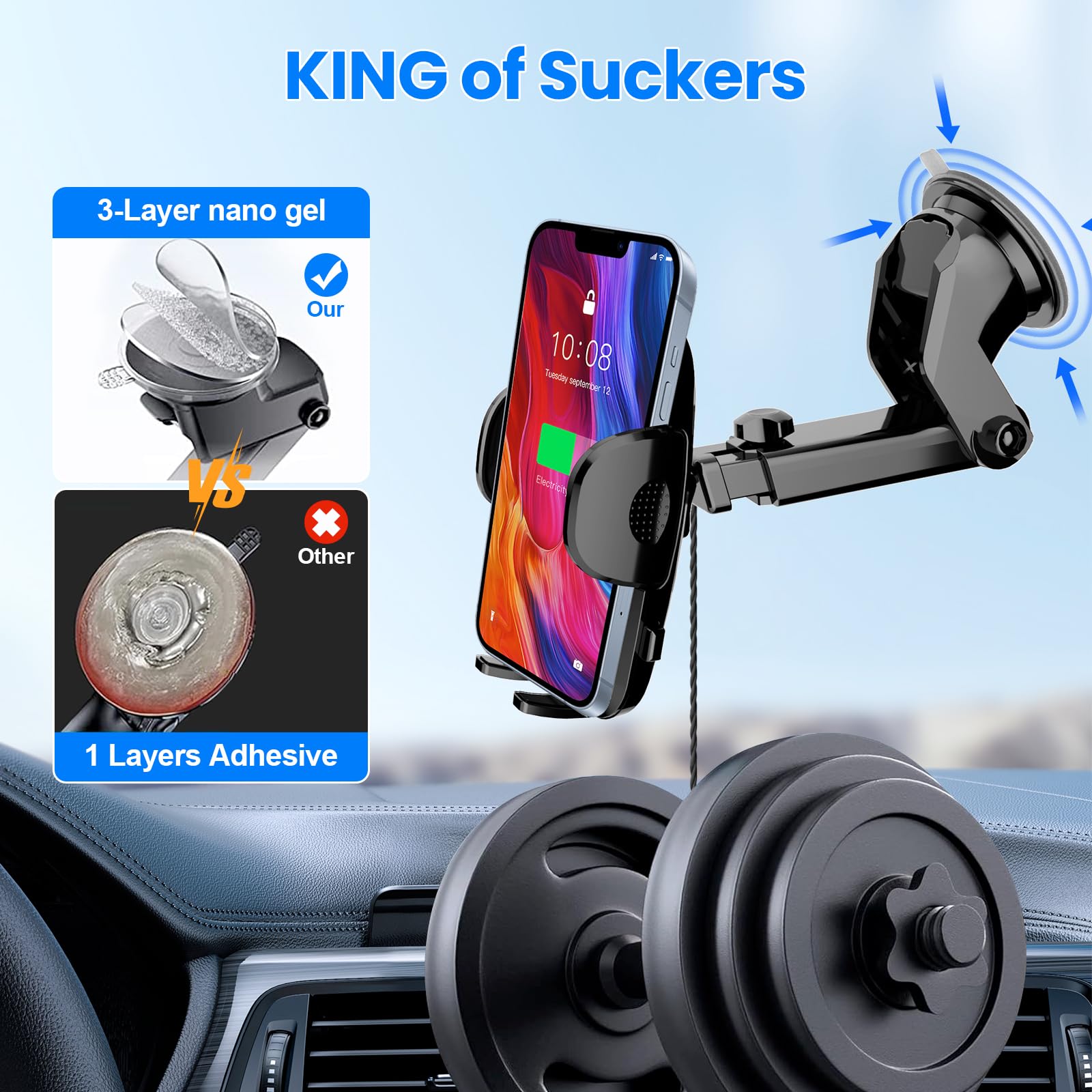 Tapmei Car Phone Holder [Military-Grade Suction Cup] Phone Mount For Car Windshield Dashboard Compatible With Iphone 16 Pro Max