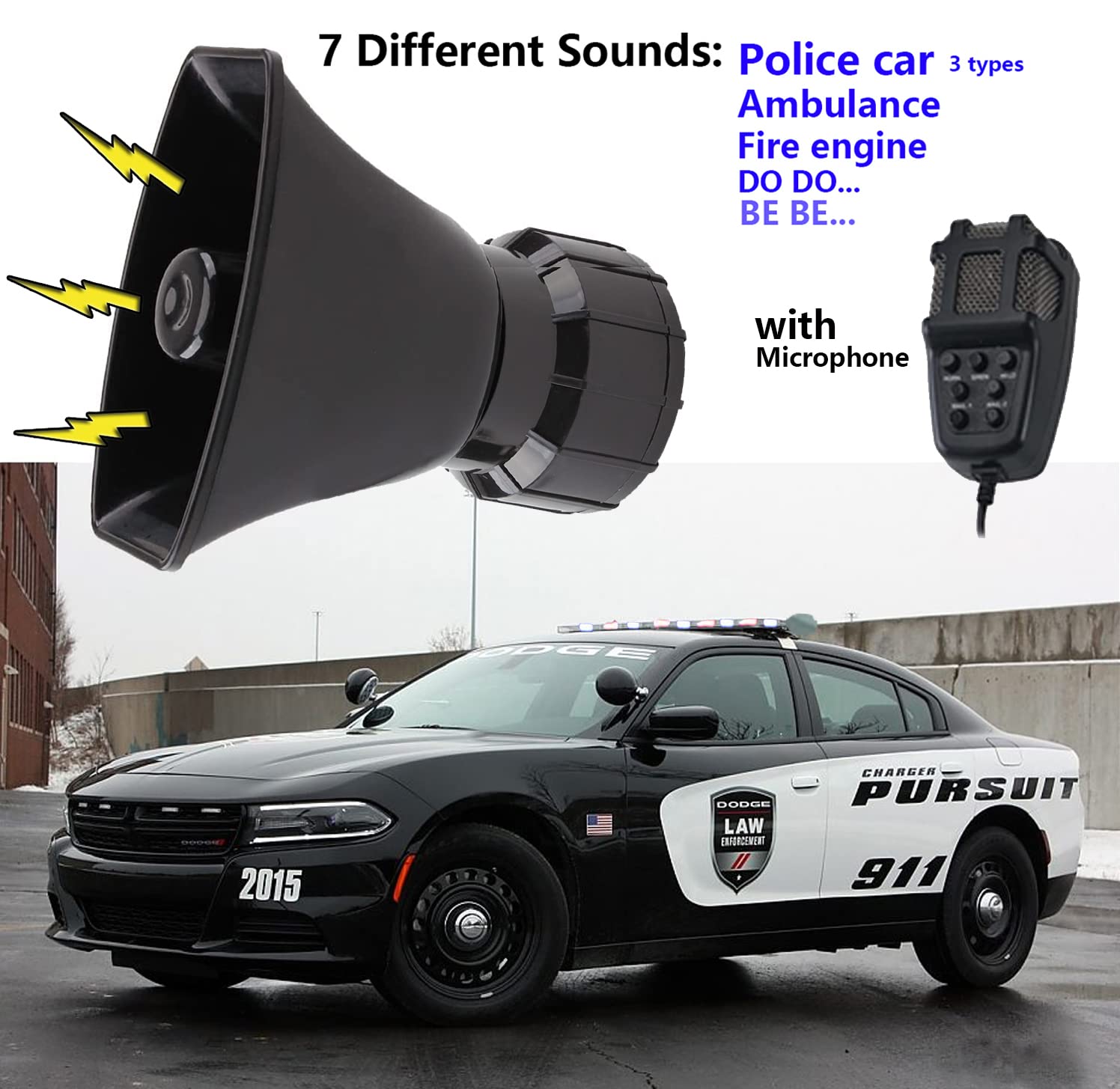 Alarm Horn Siren Pa Speaker Mic System,Banhao 100W 12V 7 Sound Loud Car Alarm Police Horn Police Car Siren Horn Speaker System E