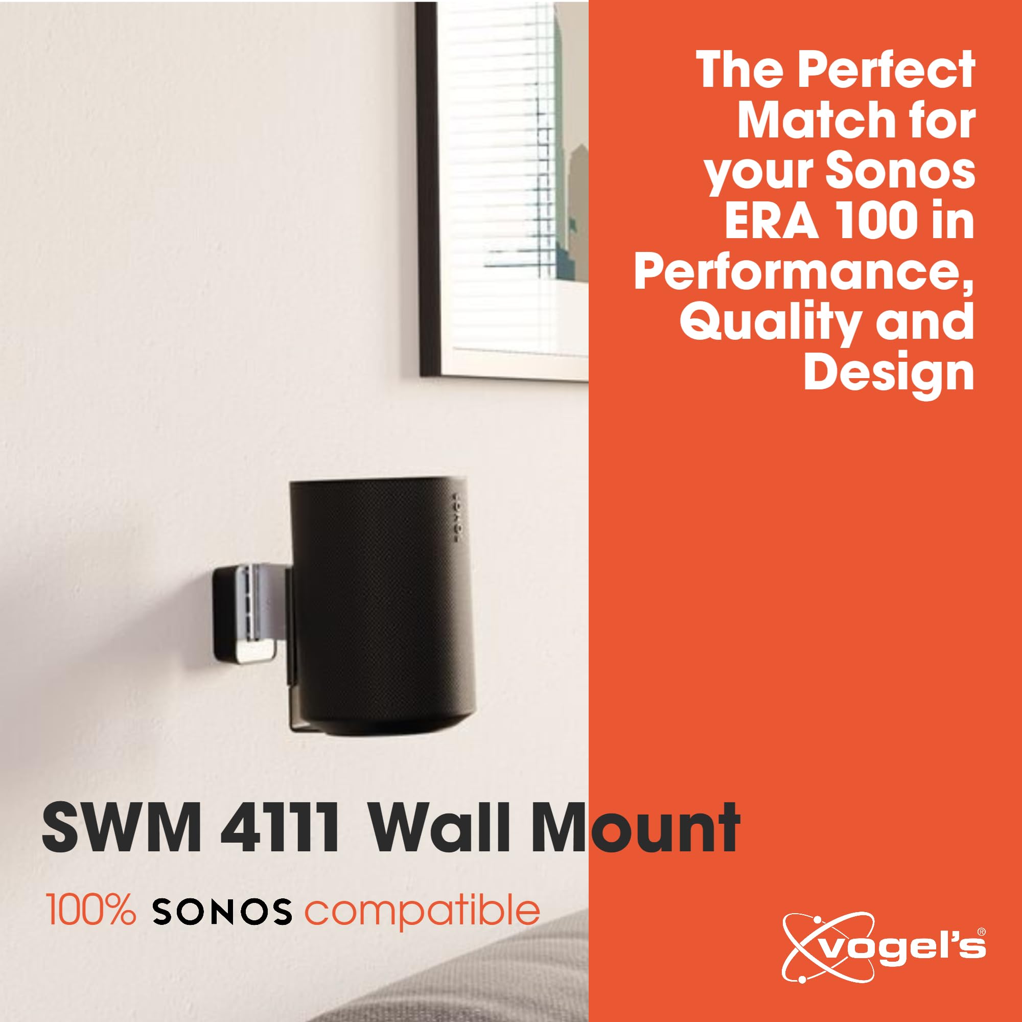Vogel'S Swm 4111 Speaker Wall Bracket For Sonos Era 100, Max. 11 Lbs (5 Kg), Tiltable  30/+30, Swivels Up To 70 (Left/Right), Bl