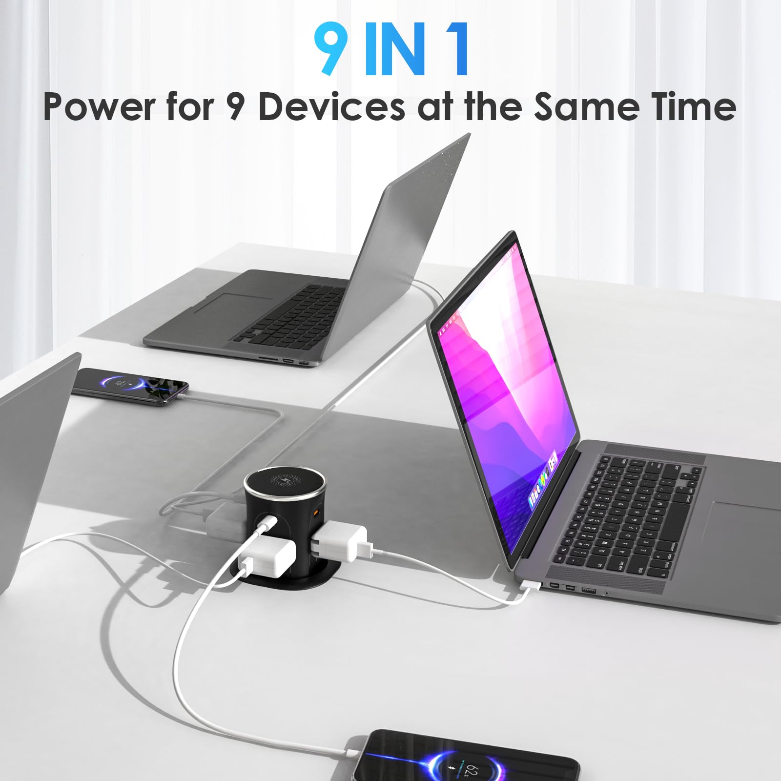 3.15In Pop Up Countertop Outlet With 15W Wireless Charger, Max 20W Usb Power Delivery 15A Tamper Resistant, Desktop Surface Moun