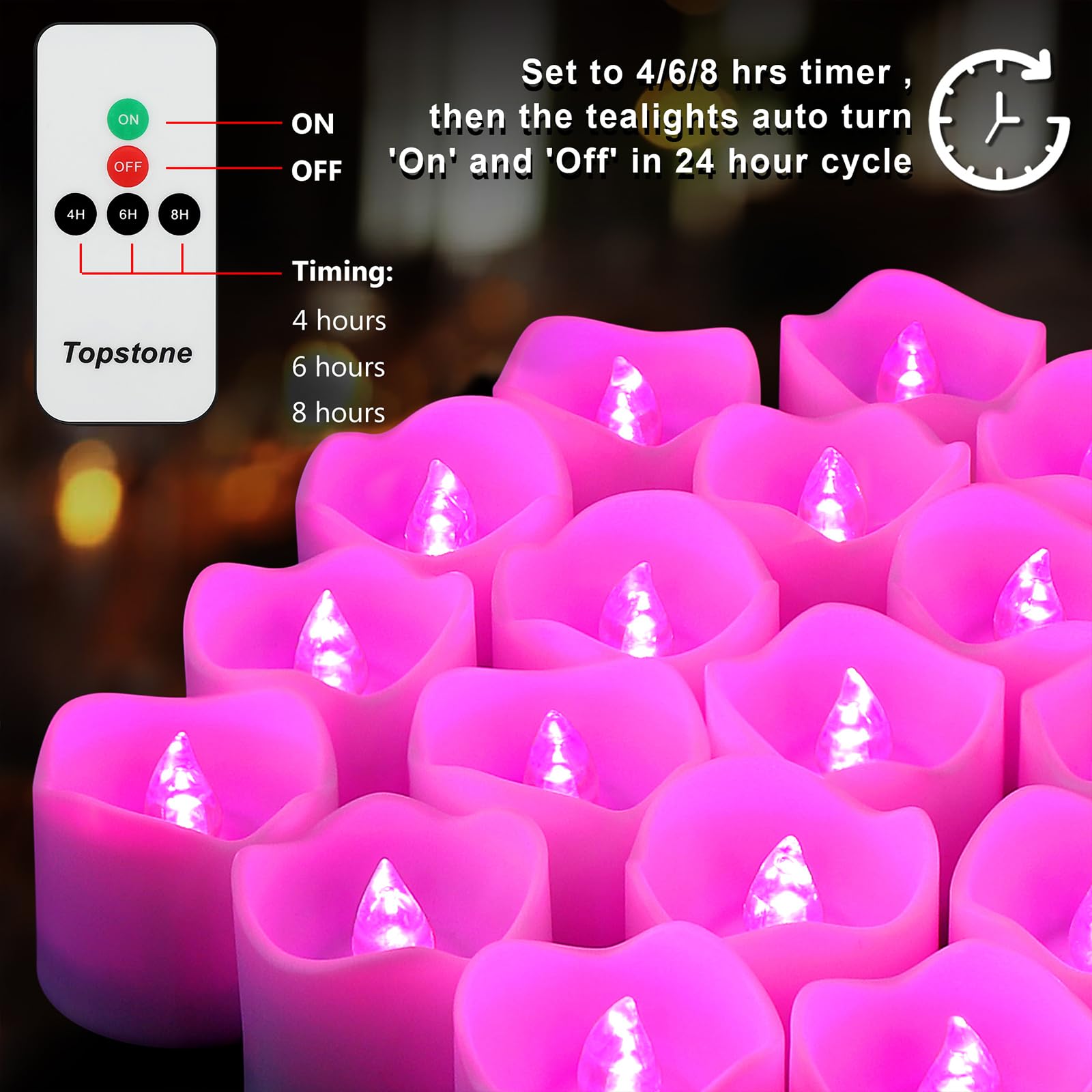 Topstone Remote Control Flameless Led Votive Candles With Timer, Cr2450 Battery Powered, Electric Tea Lights For Seasonal And Fe