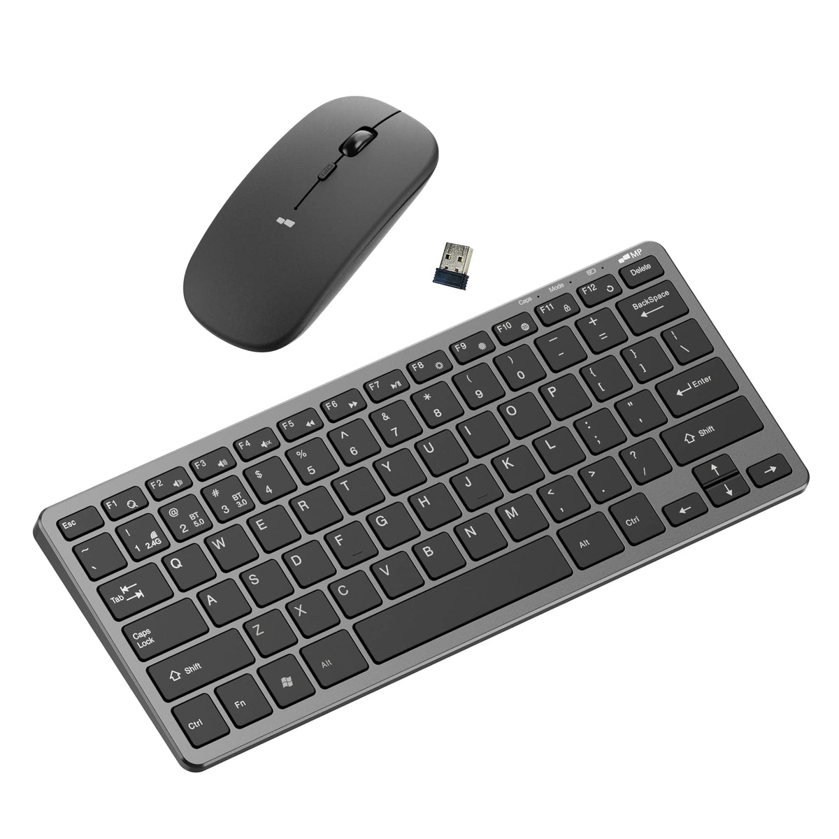Mobile Pixels Wireless Keyboard Mouse Combo, Ultra Thin 2.4G-Wireless USB Receiver Keyboard Mouse, Rechargeable Bluetooth 5.0/4.0 Ergonomic Keyboard Mouse for Mac OS/Windows/Android/iOS 10 (Black)