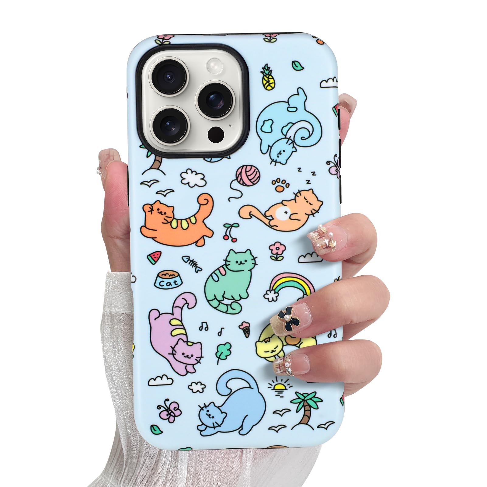 SOKAD Magnetic Cat Phone Case for iPhone 16 Pro Max, Cute Colorful Cats Land Pattern Compatible with Magsafe Matte Protective Ca