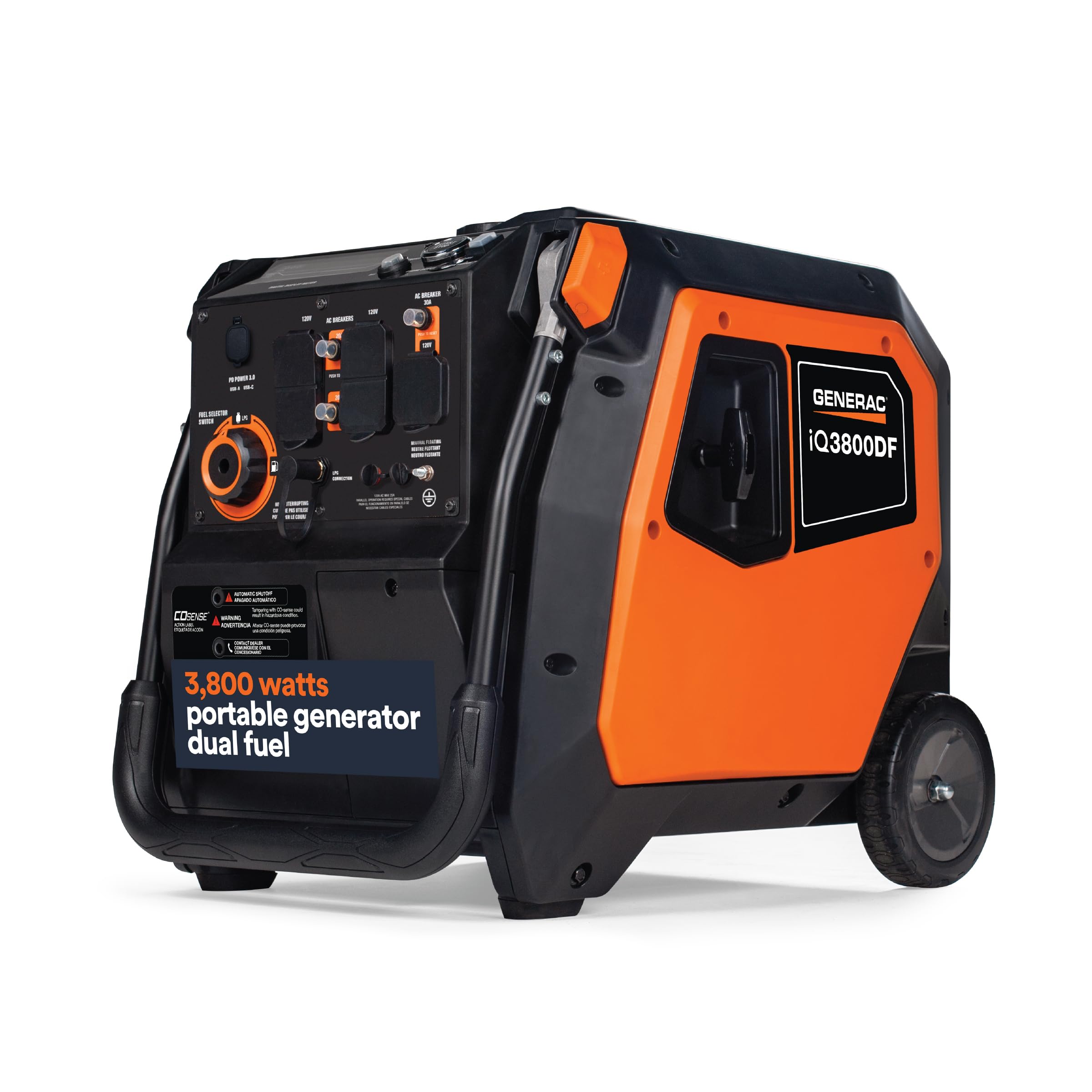 Generac 3,800-Watt Dual-Fuel Portable Inverter Generator - Gas and Propane Compatible - Quiet Operation - Clean, Stable Power - 