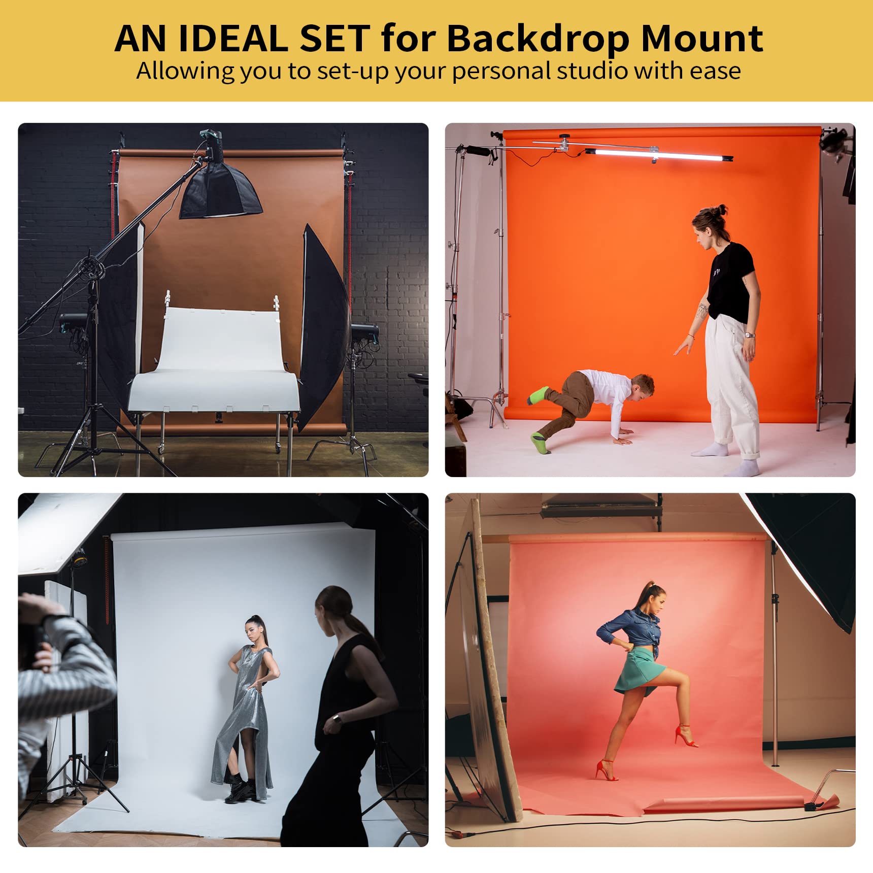 Meking Photography 3 Roller Backdrop Wall Mount, Manual Background Roller Support System With 2 Tri Fold Hooks, 6 Expand Bars An