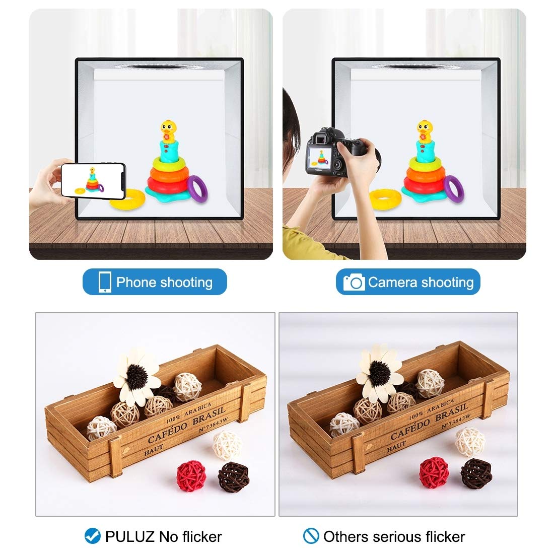 Mini Photo Light Box Photography, Puluz 25Cm/9.8Inch Portable Photo Studio Lightbox Folding Dimmable 3 Color Temperature 96Pcs L