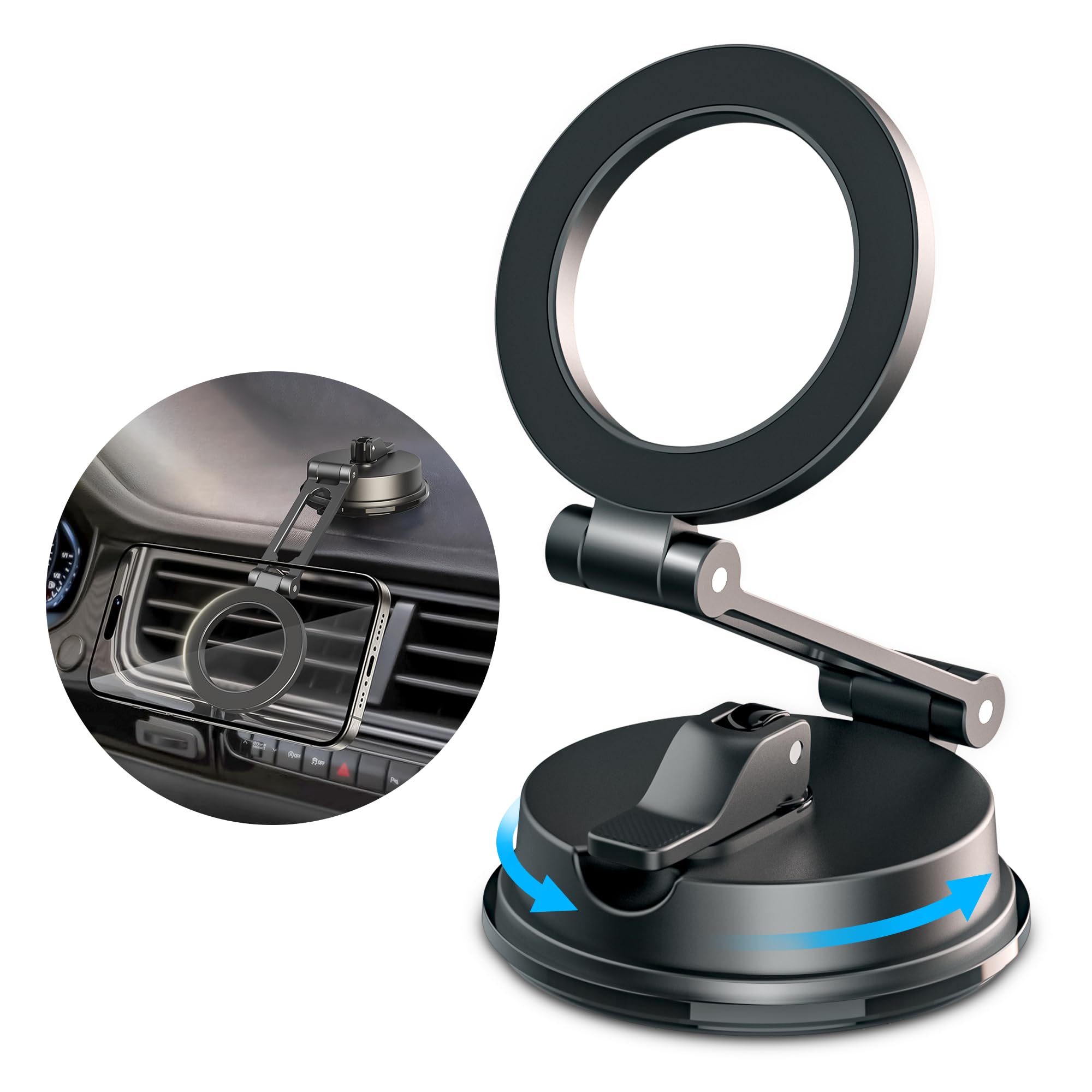 Creadream Magnetic Phone Holder For Car, Vacuum Suction Cup Magsafe Car Mount For Dashboard Windshield Vent, Car Phone Mount Com