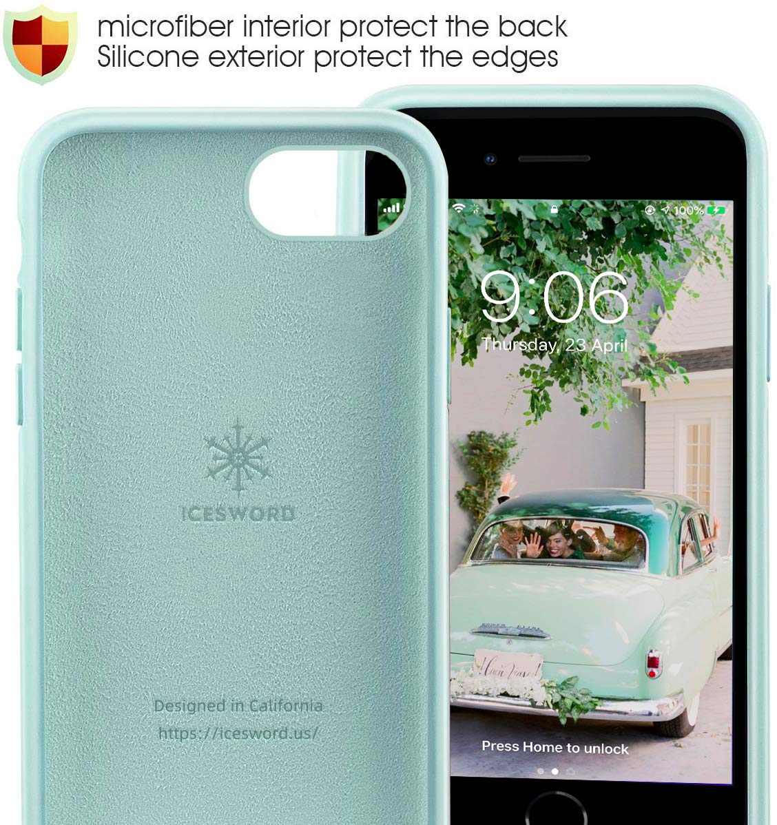 IceSword Liquid Silicone Gel Rubber Case for iPhone SE 3 2022/SE 2020/8/7 Drop Protection Mint Green 4.7 inch