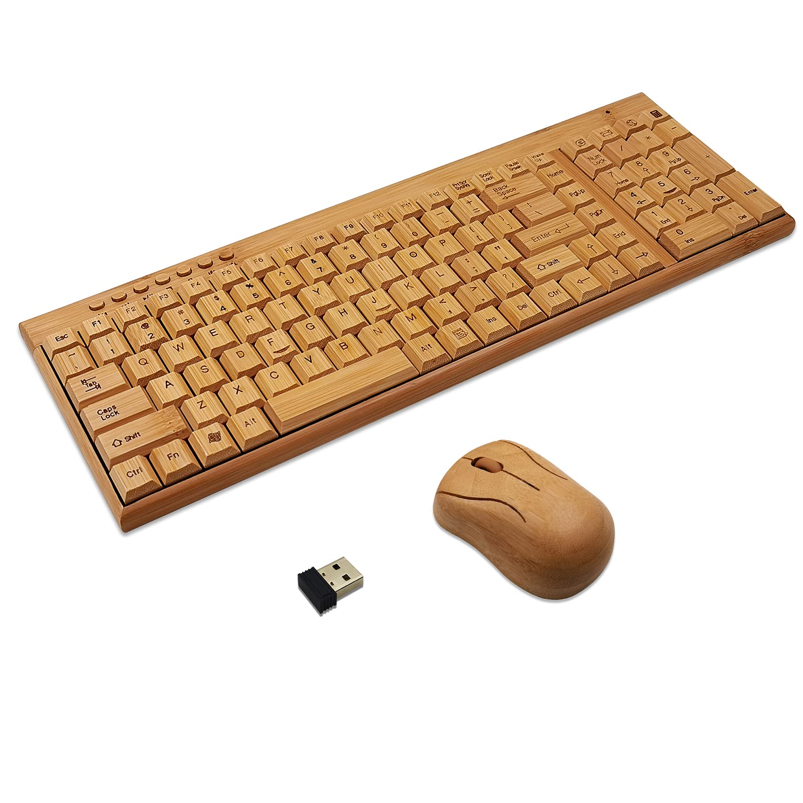 Smart Tech Handcrafted Natural Bamboo Wooden Pc Wireless 2.4Ghz Keyboard And Mouse Combo