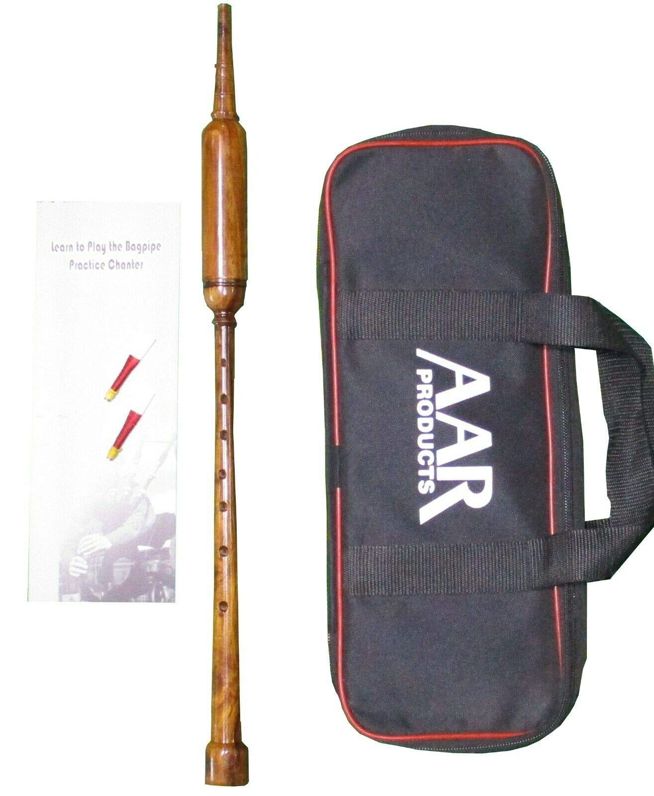 Aar Long Bagpipe Practice Chanter Length 21'' Natural Color Rosewood Scottish Highland Reeds, Bag & Book