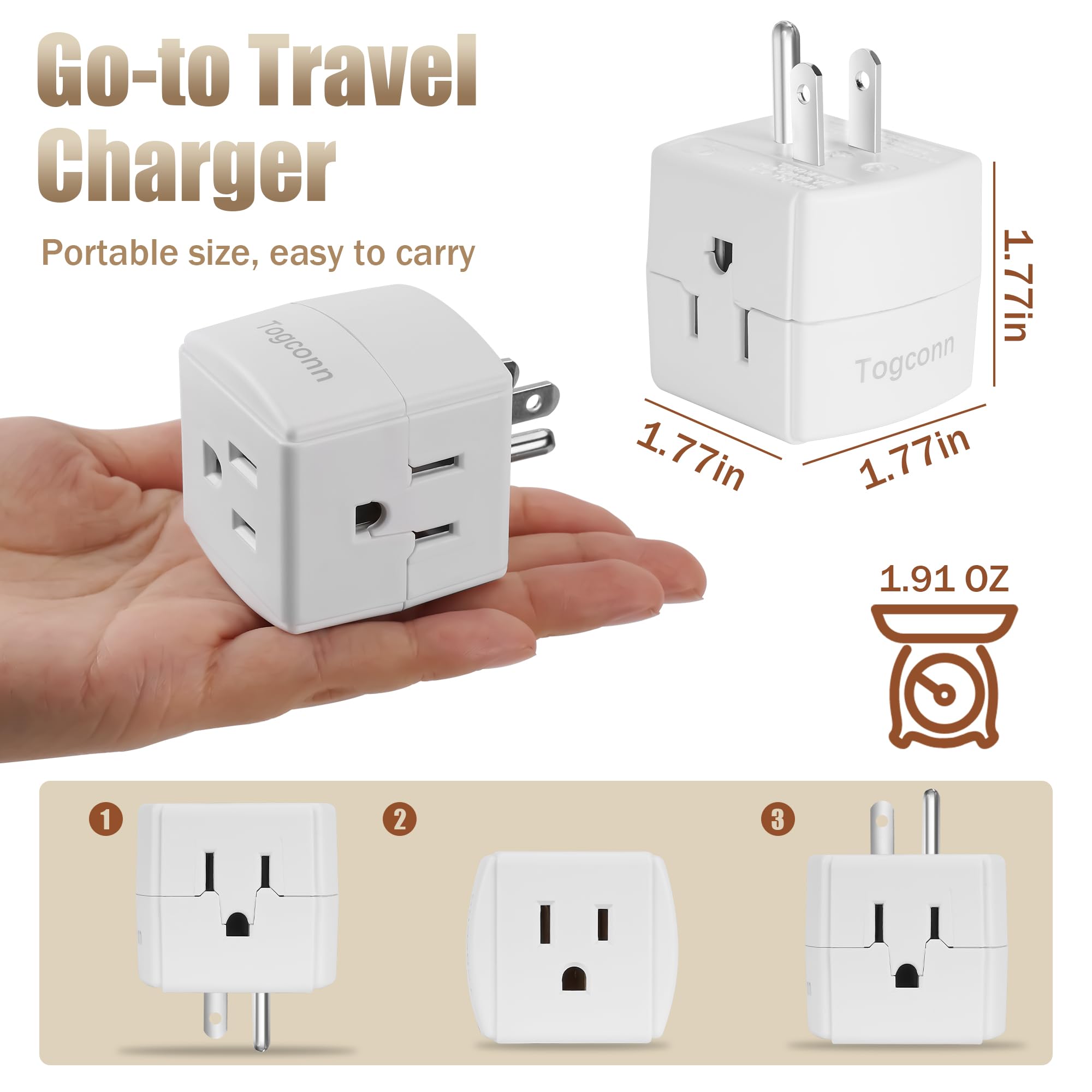 3 Outlet Extender Wall Tap Cube 2 Pack, 3 Prong Grounded Wall Tap, Easy Access Design, Adapter Spaced Outlets, Multiple Plug, Po
