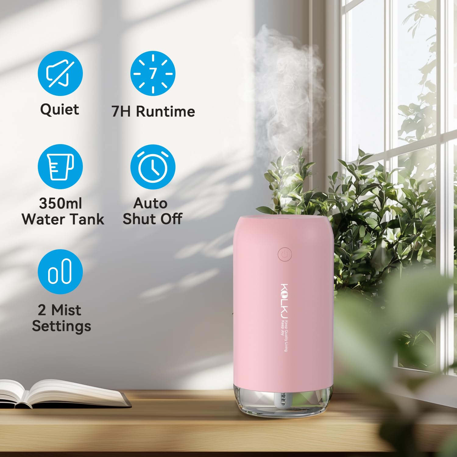 Portable Mini Humidifier, Small Cool Mist Humidifiers 350Ml Quiet Usb Personal Desktop Air Humidifier For Bedroom Home Plants Ca
