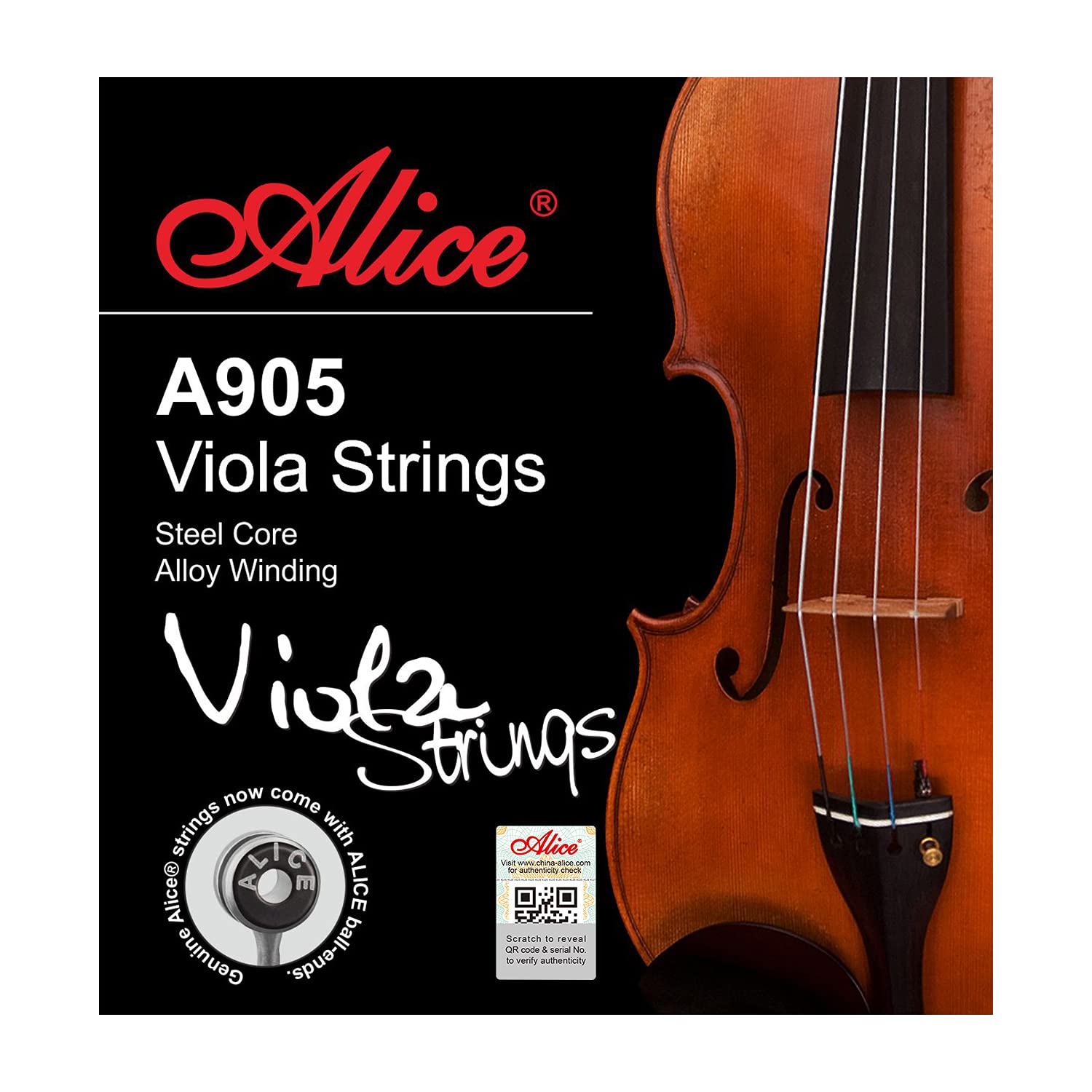Alice Viola String 4/4 Full Strings Set Steel Core With Ni Fe Winding, Nickel Plated Viola String With Ball End For 16'' Viola