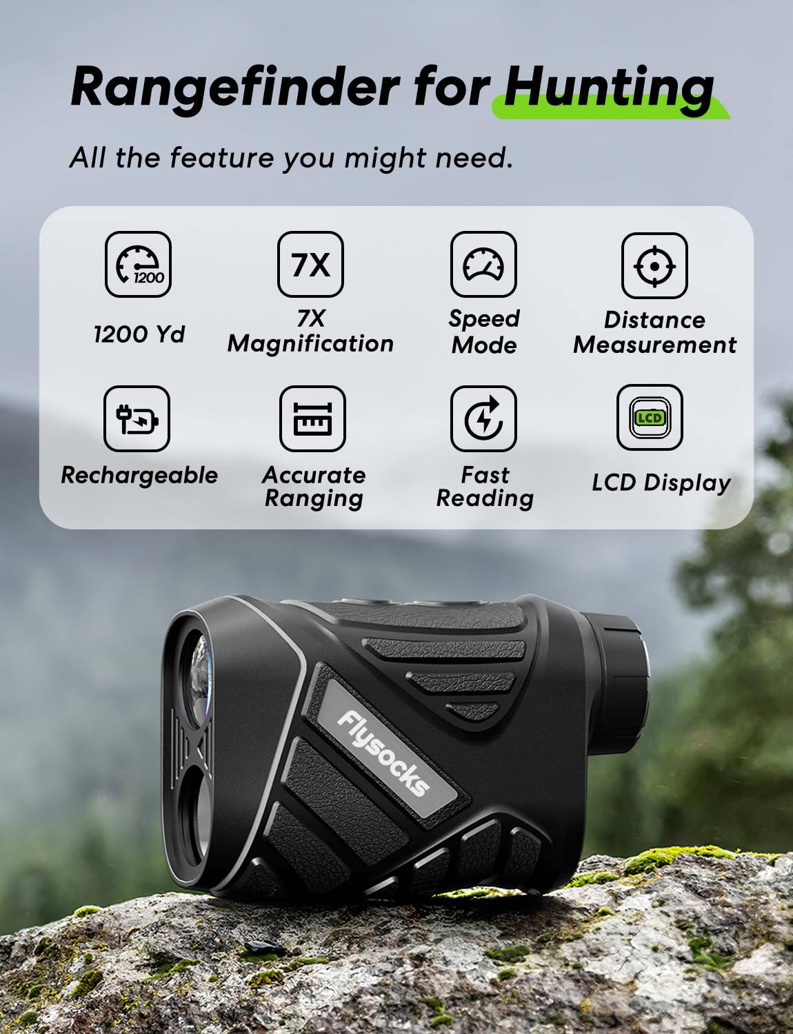 Flysocks Range Finder For Hunter, 1200Y Hunting Rangefinder, 7X Zoom Laser Rangefinder, Clear Accurate Range Finder For Shooting