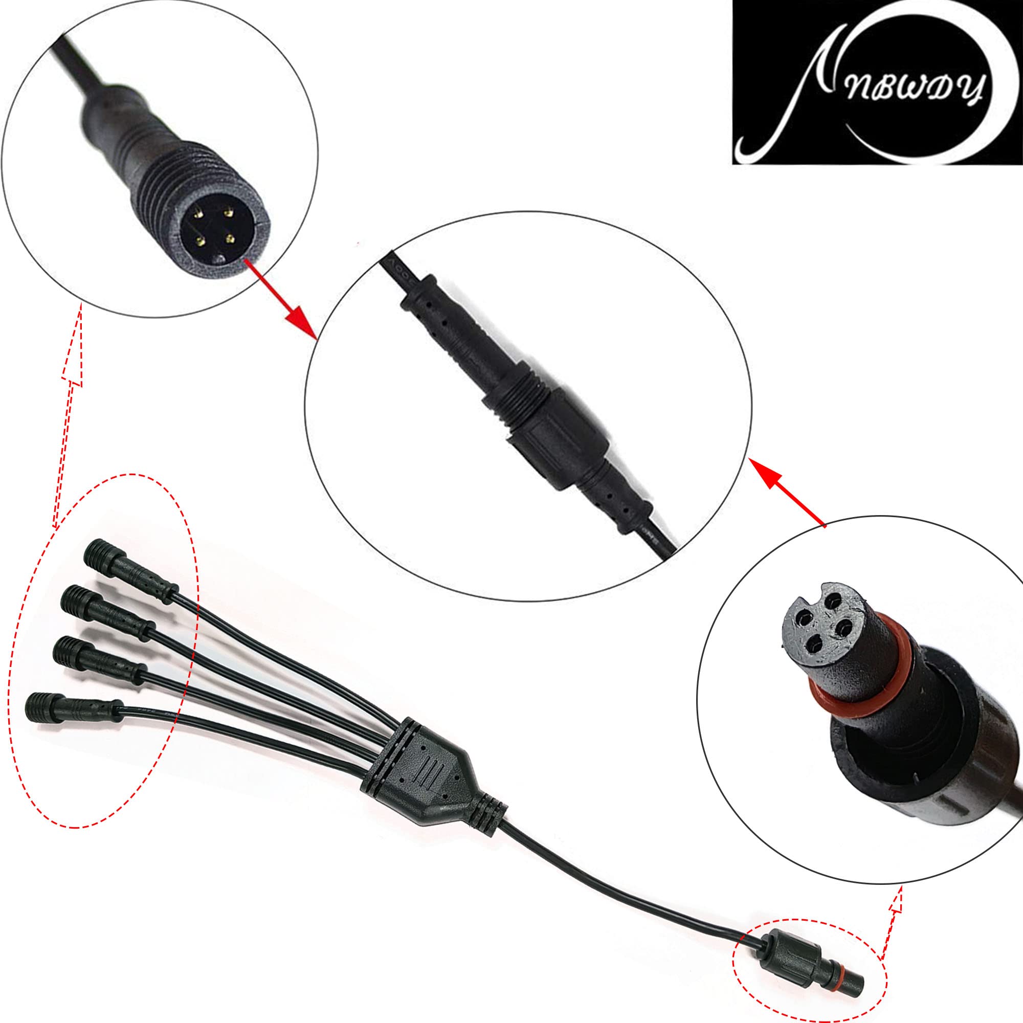 Nbwdy Waterproof 1 4 Y Extension Cable Wire Cord Set For Neon Led Boat Drain Plug Underwater Light, Rock Light (1 To 4 Splitter