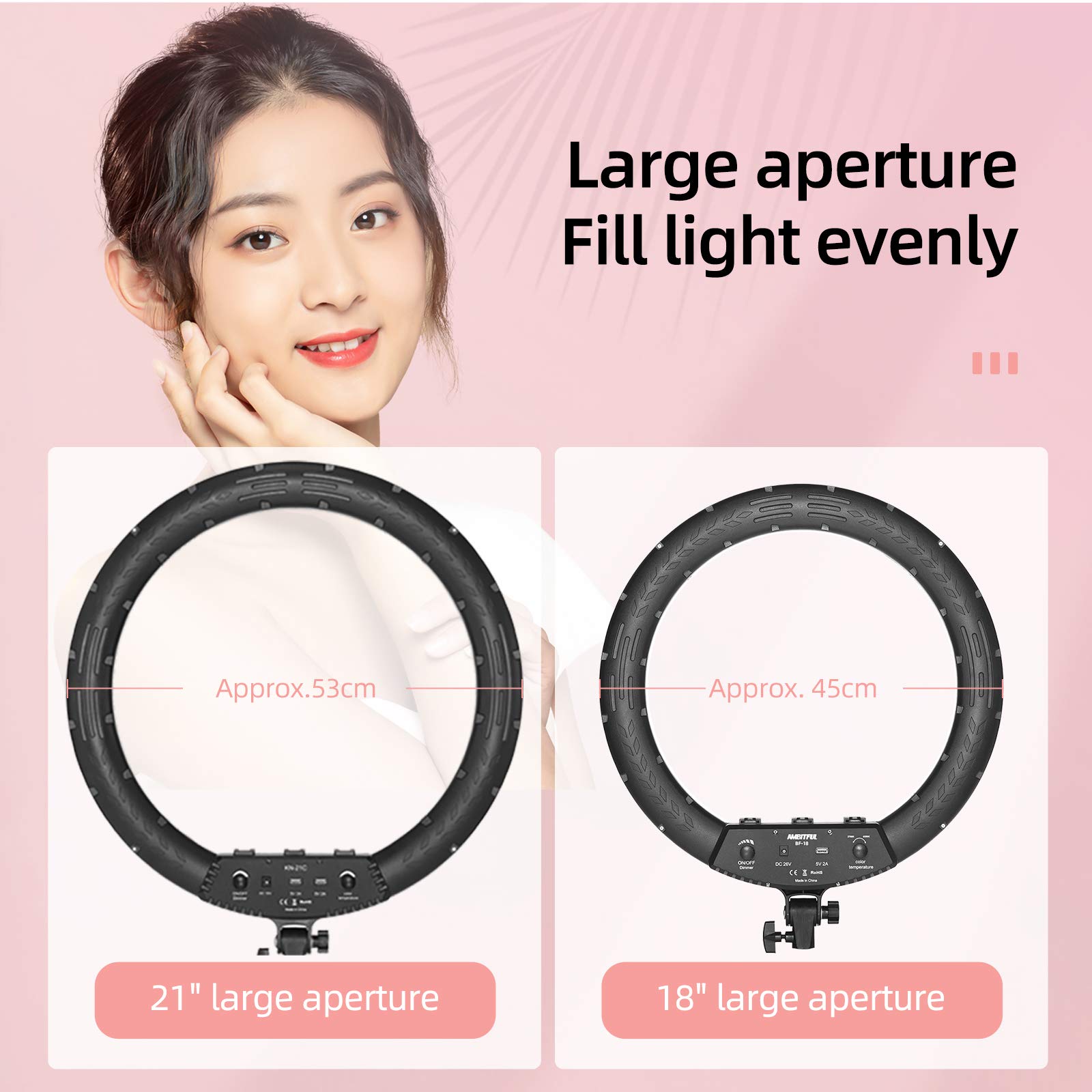 Ambitful Kn-21C 21Inch 53Cm Dimmable 3000~6000K Bi-Color Led Ring Light With Tripod And Phone Holder,With Remote, For Makeup, Se