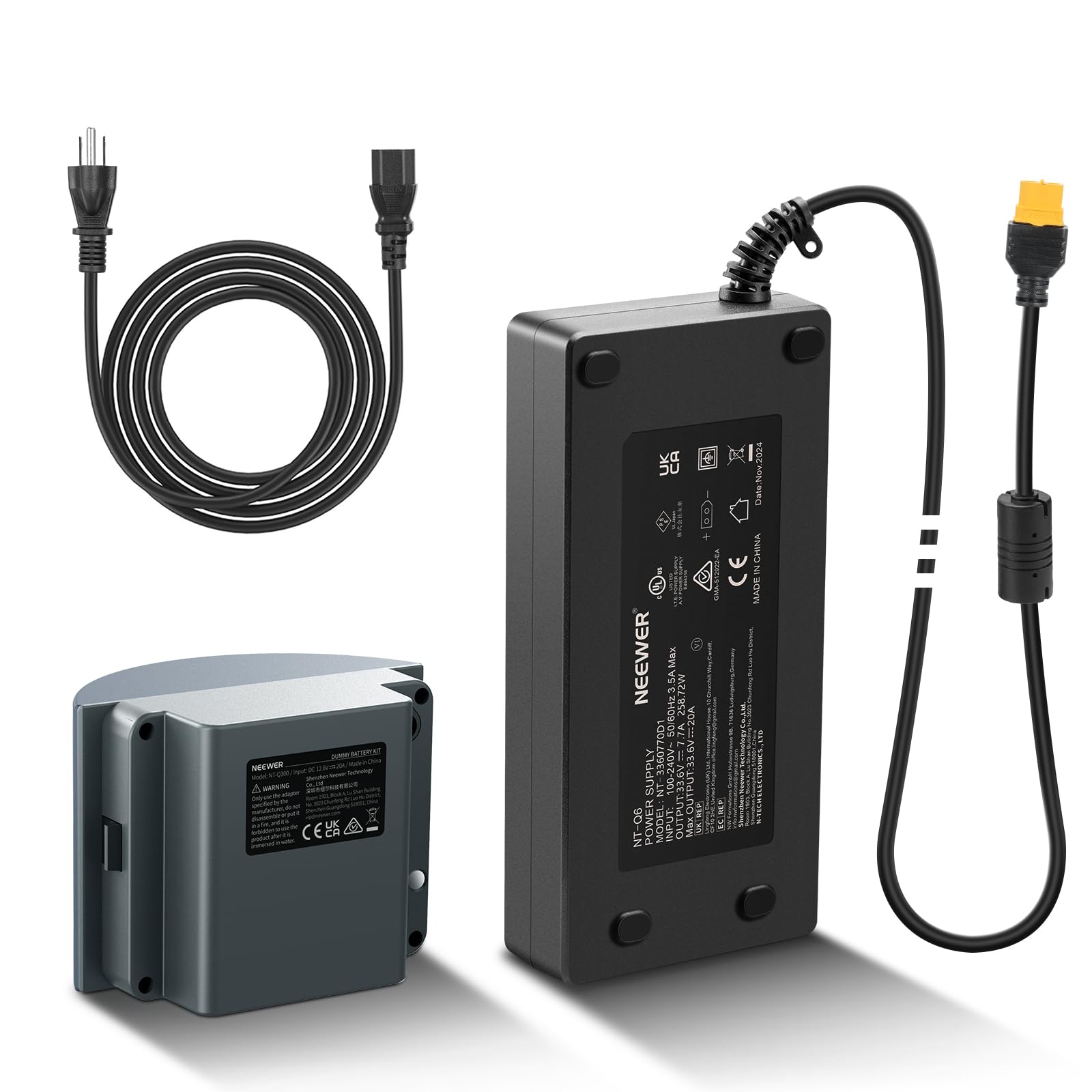 NEEWER Q300 Dummy Battery Kit for Q300 Outdoor Strobe Flash with AC Power Adapter & Cable (US Plug), 12.6V 20A Replacement for Q