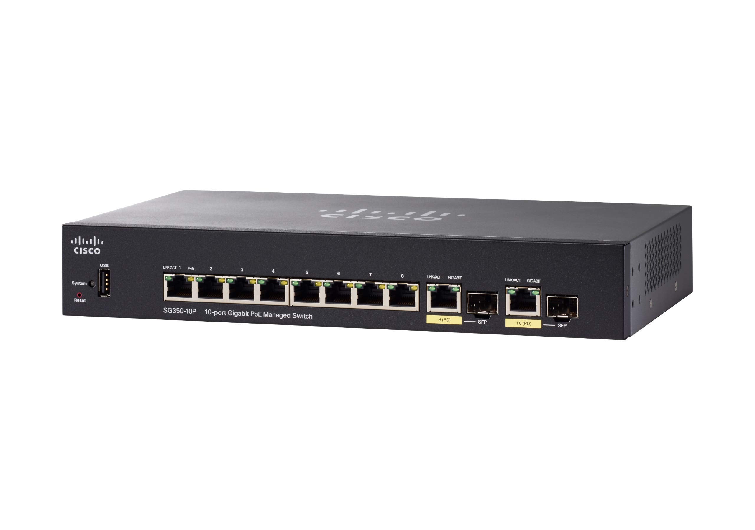 Cisco Sg350 10P Managed Switch With 10 Gigabit Ethernet (Gbe) Ports With 8 Gigabit Ethernet Rj45 Ports And 2 Gigabit Ethernet Co
