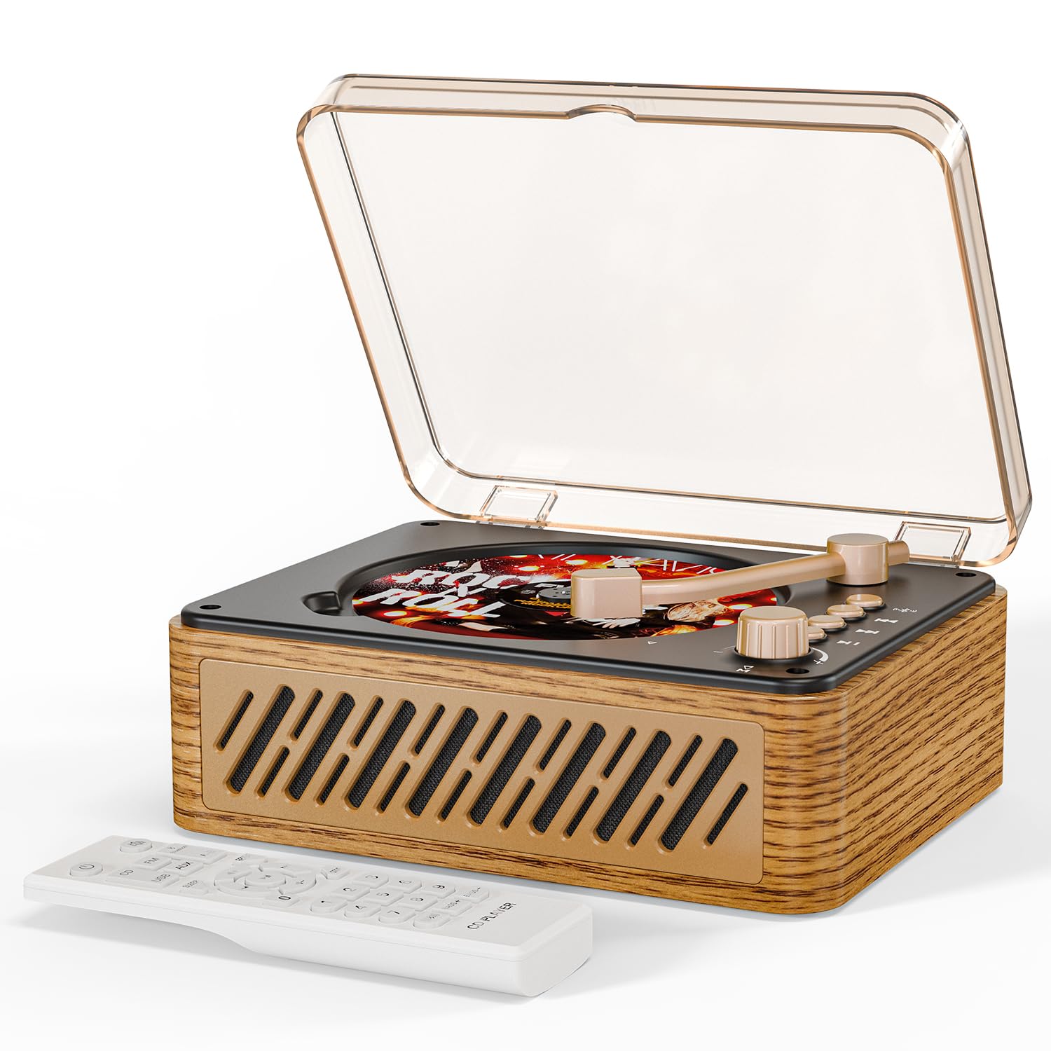 CARONSORT CD Player Music Box with Bluetooth Nostalgic Retro Portable CD Players for Home, HiFi Speakers Music Player FM Radio W