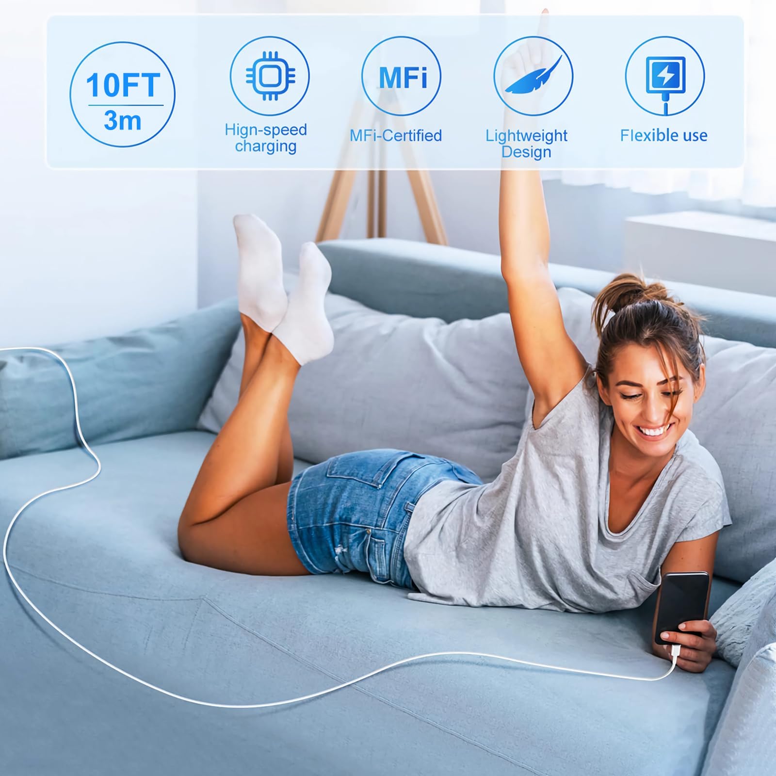 Usb C Wall Charger,Dual Port 10Ft Iphone Charger 20W Pd+Qc3.0 Power Adapter Fast Charging Block Plug With 10Ft Usb C To Lightning Cable For Iphone 14/14 Pro/14 Pro Max/13/12/11/Pro Max/Xs/Xr/X/Airpods