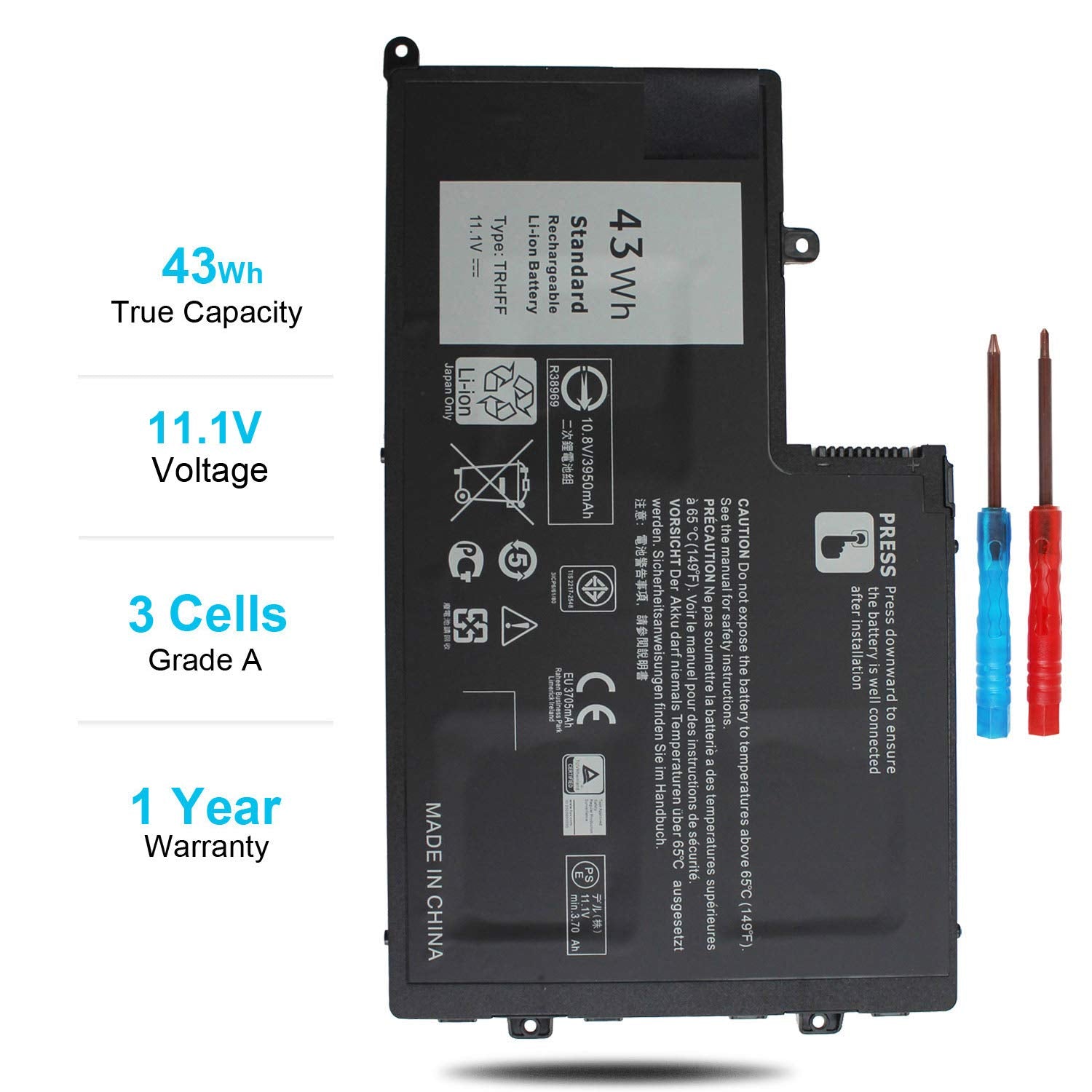 43Wh Trhff 11.1V Battery For Dell Inspiron 15 5547 5548 5557 5542 5543 5545 14 5447 5445 5442 5457 5448 Latitude 3550 3450 0Pd19 1V2F6 P39F P49G P51G 7P3X9 86Jk8 1Wwhw 01V2F6 Dfvyn 5Md4V Dfvyn 58Dp4