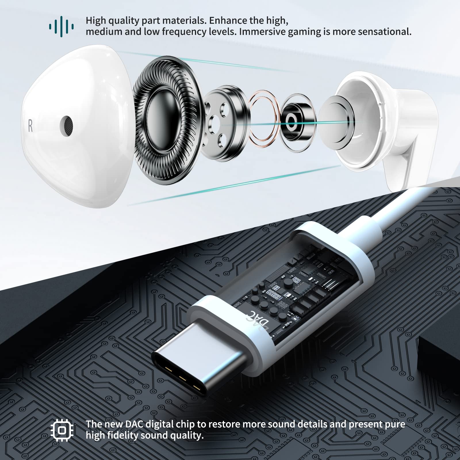 Usb C Headphone For Iphone 16 15 Pro Max Samsung S24 Ultra A54 A53 Galaxy Z Flip S23 S22 S21 Hifi Stereo Type C Earphone With Mi